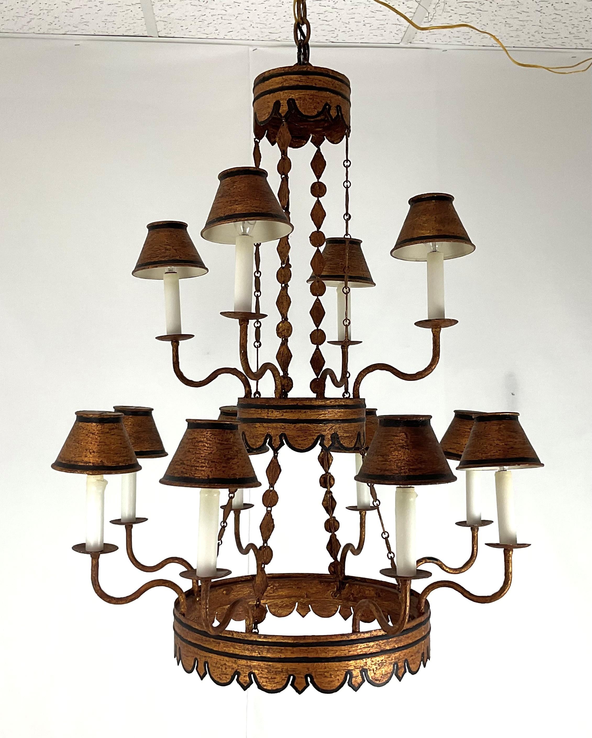 Custom Rustic Italian Two Tier Tolle Chandelier en vente 4