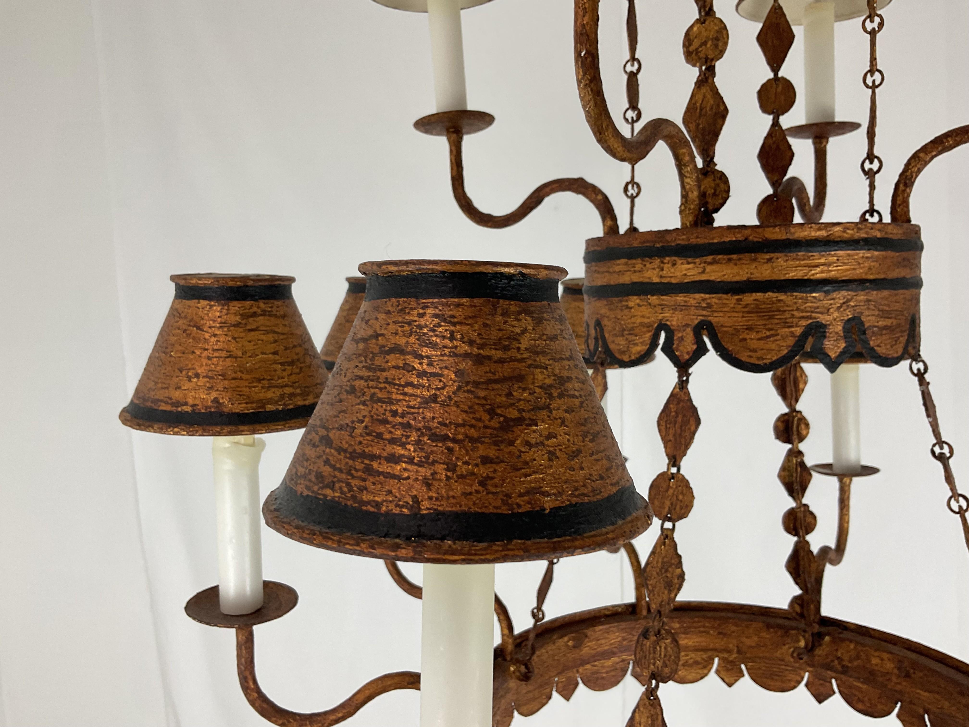 Custom Rustic Italian Two Tier Tolle Chandelier en vente 7