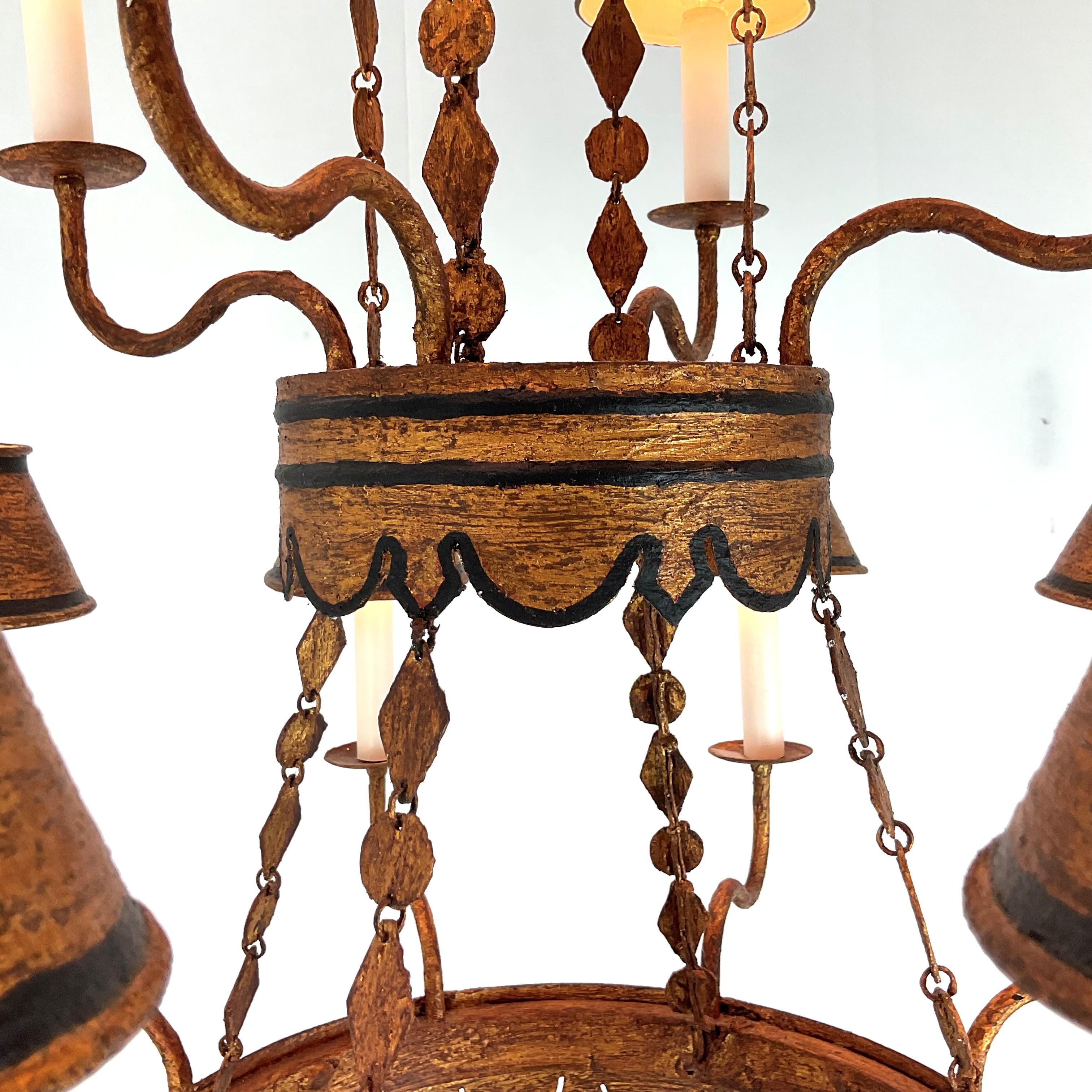Custom Rustic Italian Two Tier Tolle Chandelier Bon état - En vente à West Palm Beach, FL