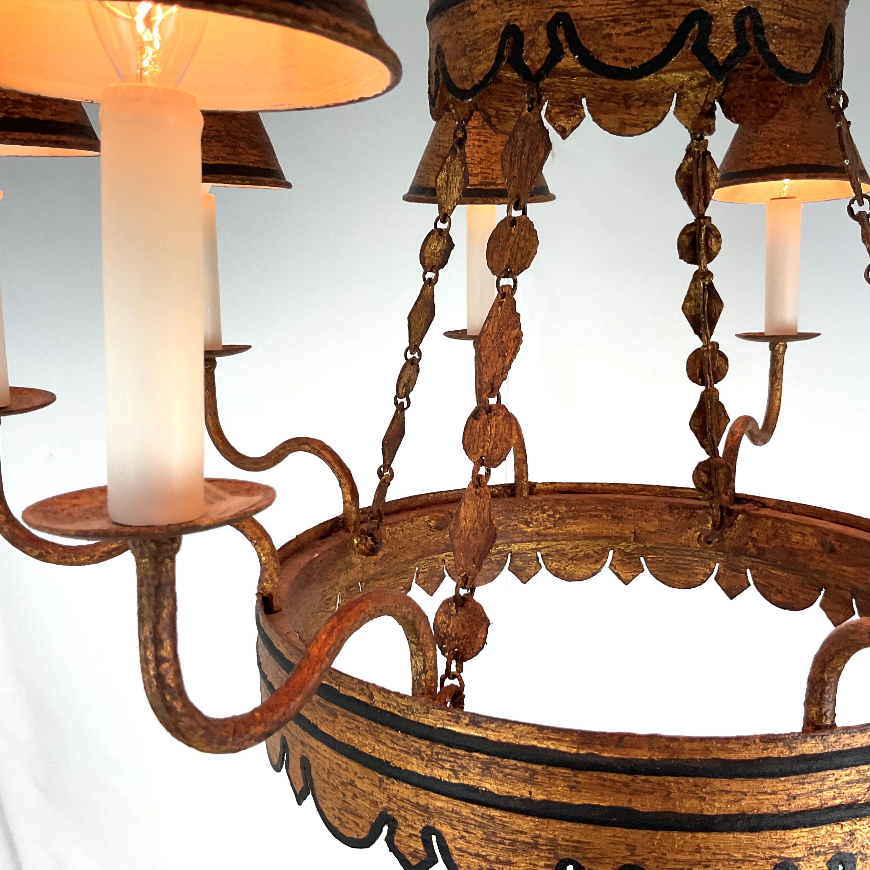 Custom Rustic Italian Two Tier Tolle Chandelier en vente 1