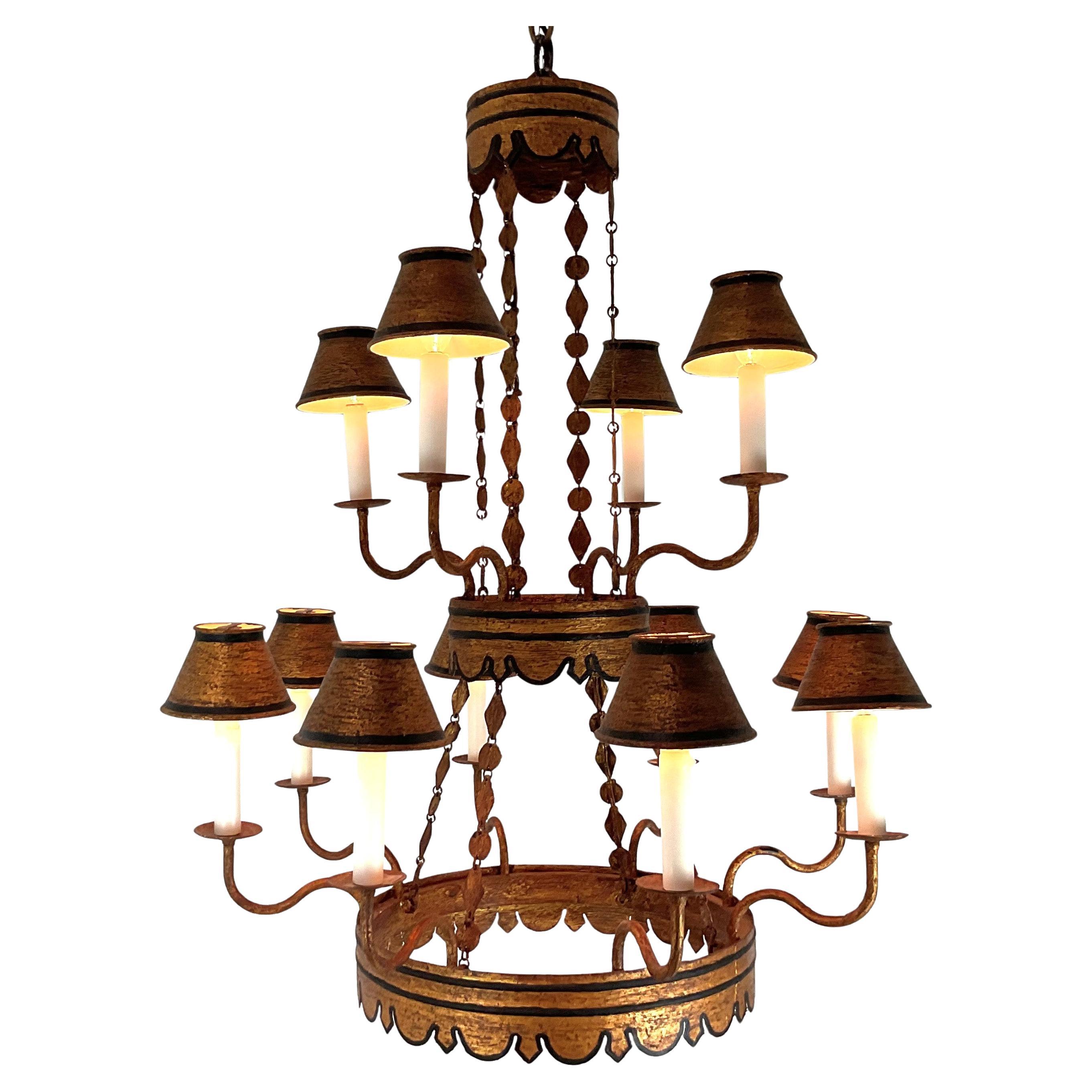 Custom Rustic Italian Two Tier Tolle Chandelier en vente