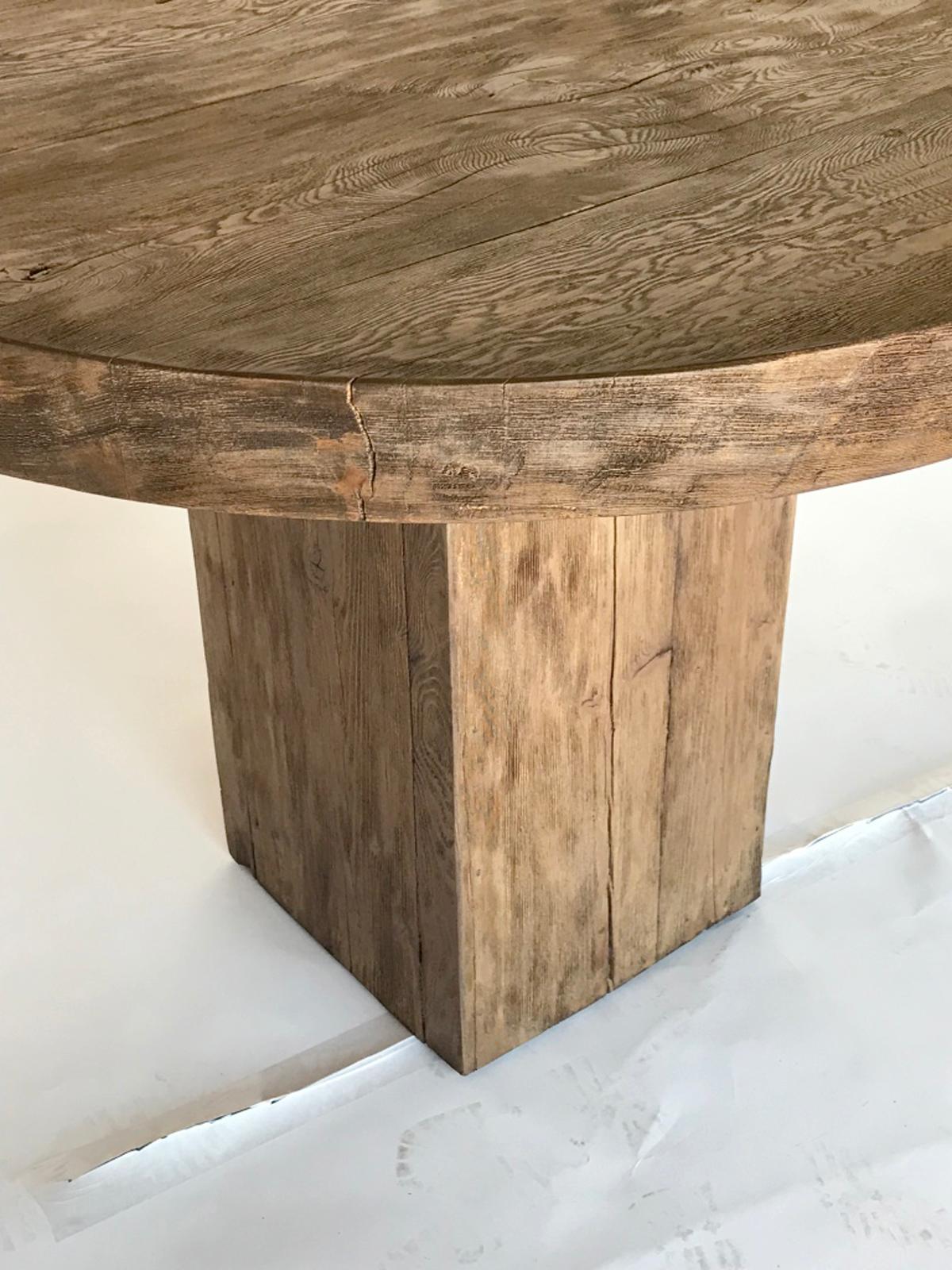 Custom rustic modern, with simple lines, center table, game table or small dining table. As shown, it fits four chairs comfortably. Made in Douglas fir and finished in a durable dark latte, range of color. Can be made in various sizes and finishes.