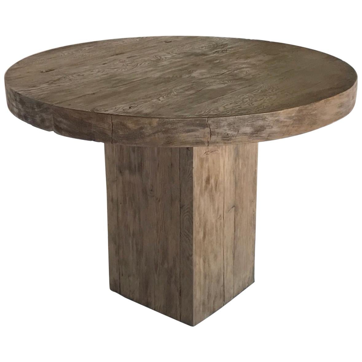 Custom Rustic Modern Round Table with Square Base by Dos Gallos For Sale