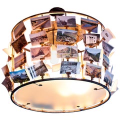 Custom Rustic Post Card and Steel Chandelier with Steel/Glass Frame/Edison Bulb