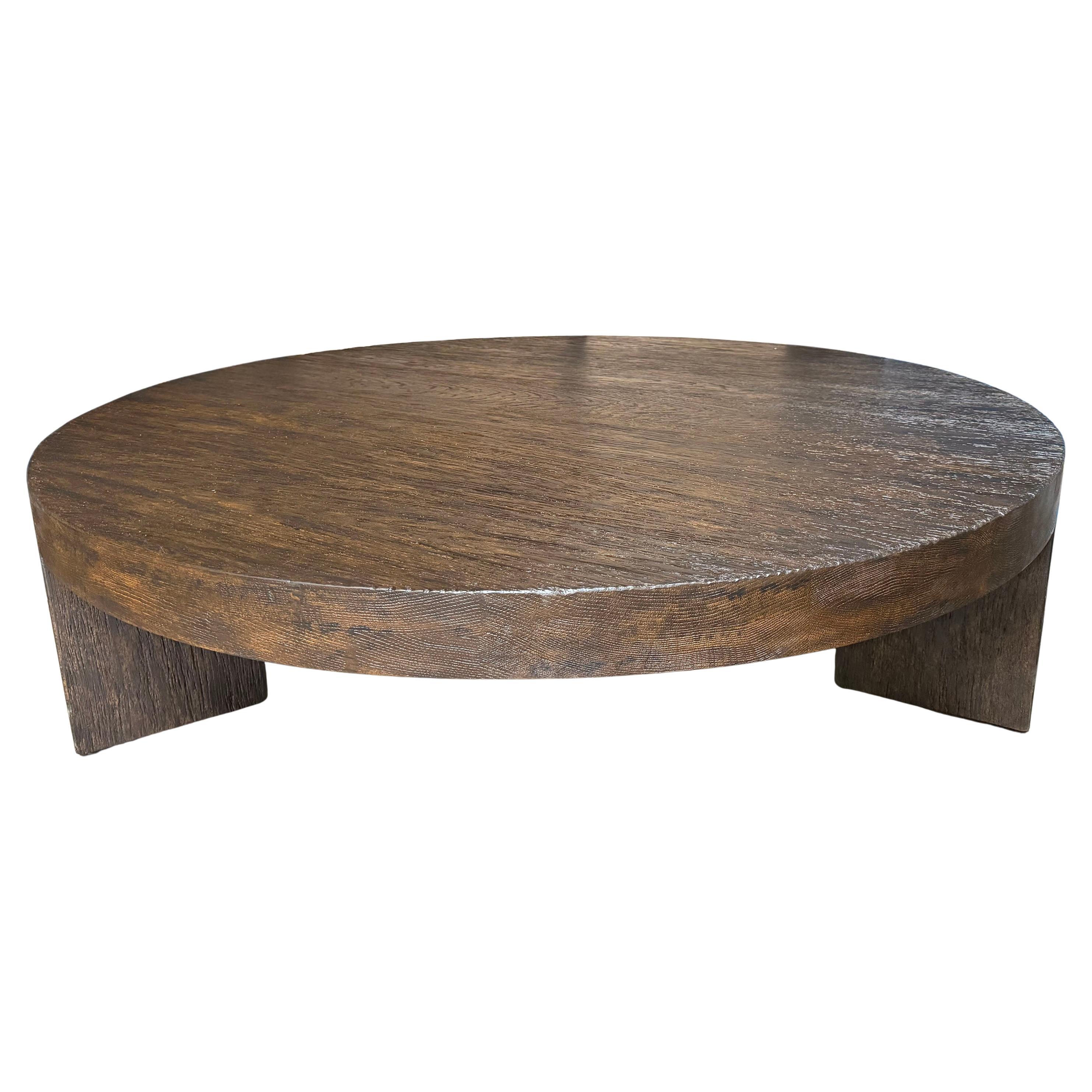 Dos Gallos Custom Rustic Oak Coffee Table - 3.5” Thick Top - Made in Los Angeles For Sale