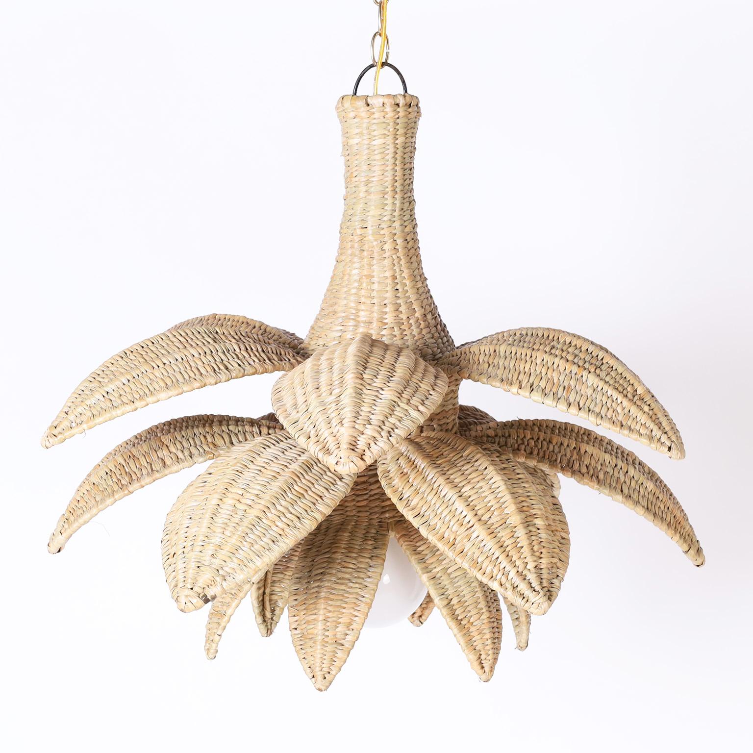 Custom Sanibel Wicker Palm Leaf Pendant In Excellent Condition In Palm Beach, FL