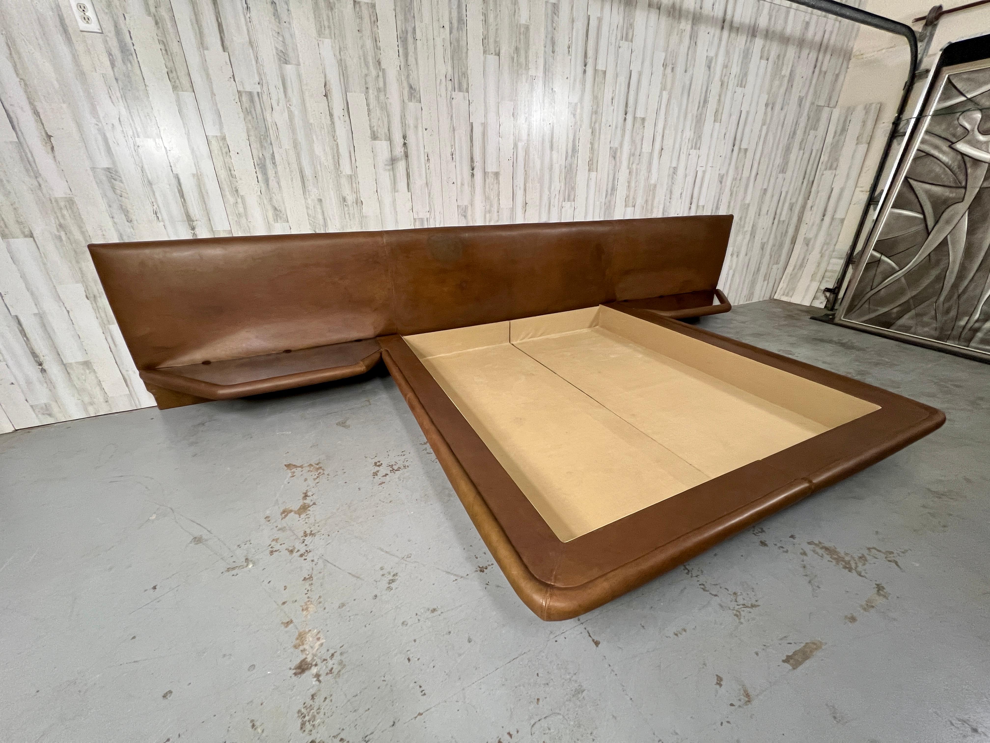 Custom Saporiti Italia King Size Leather & Chrome Bed In Good Condition For Sale In Denton, TX