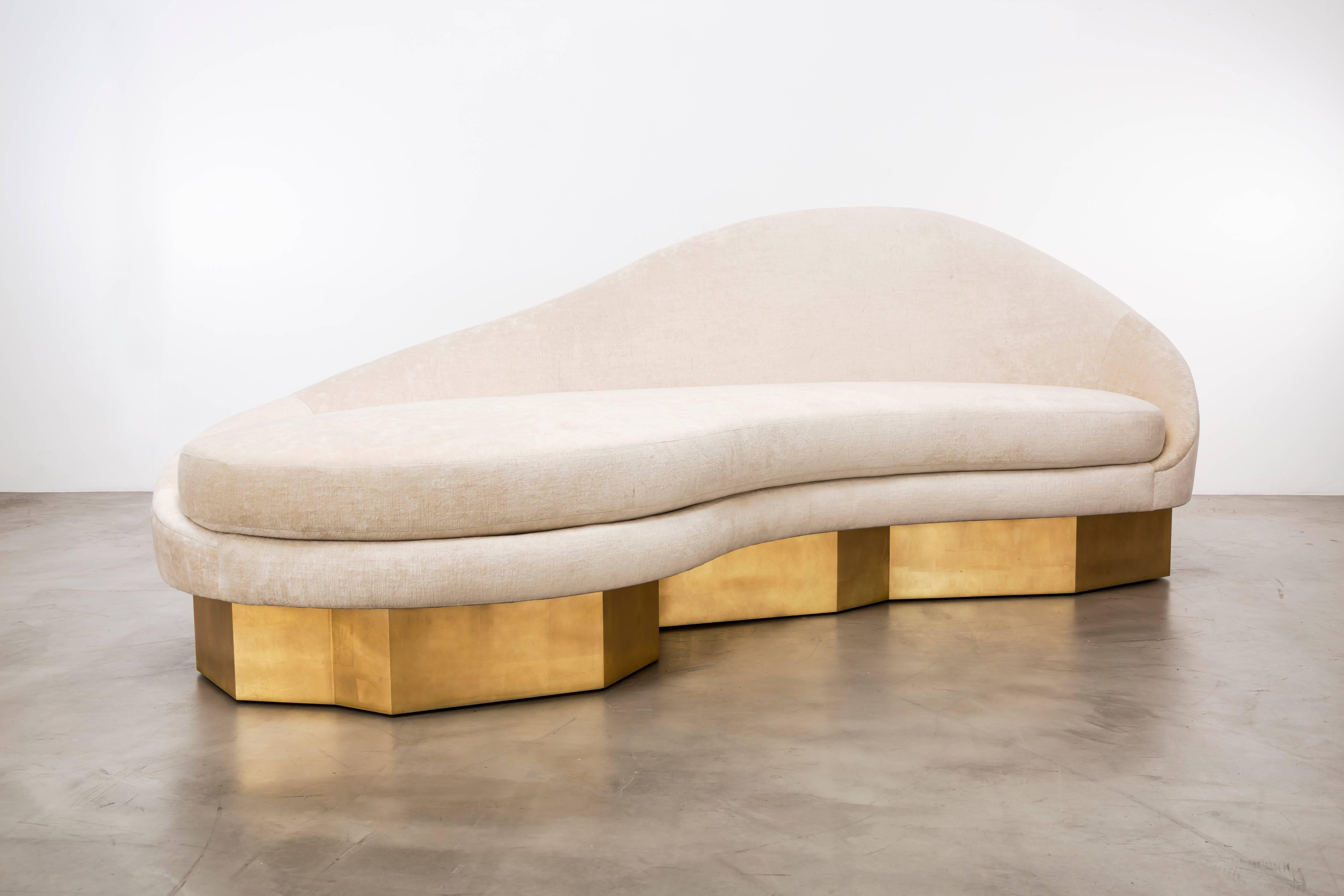 Modern Deposit 1/2 - Custom Satine Sofa, COM with Gold Leafed Faceted Base