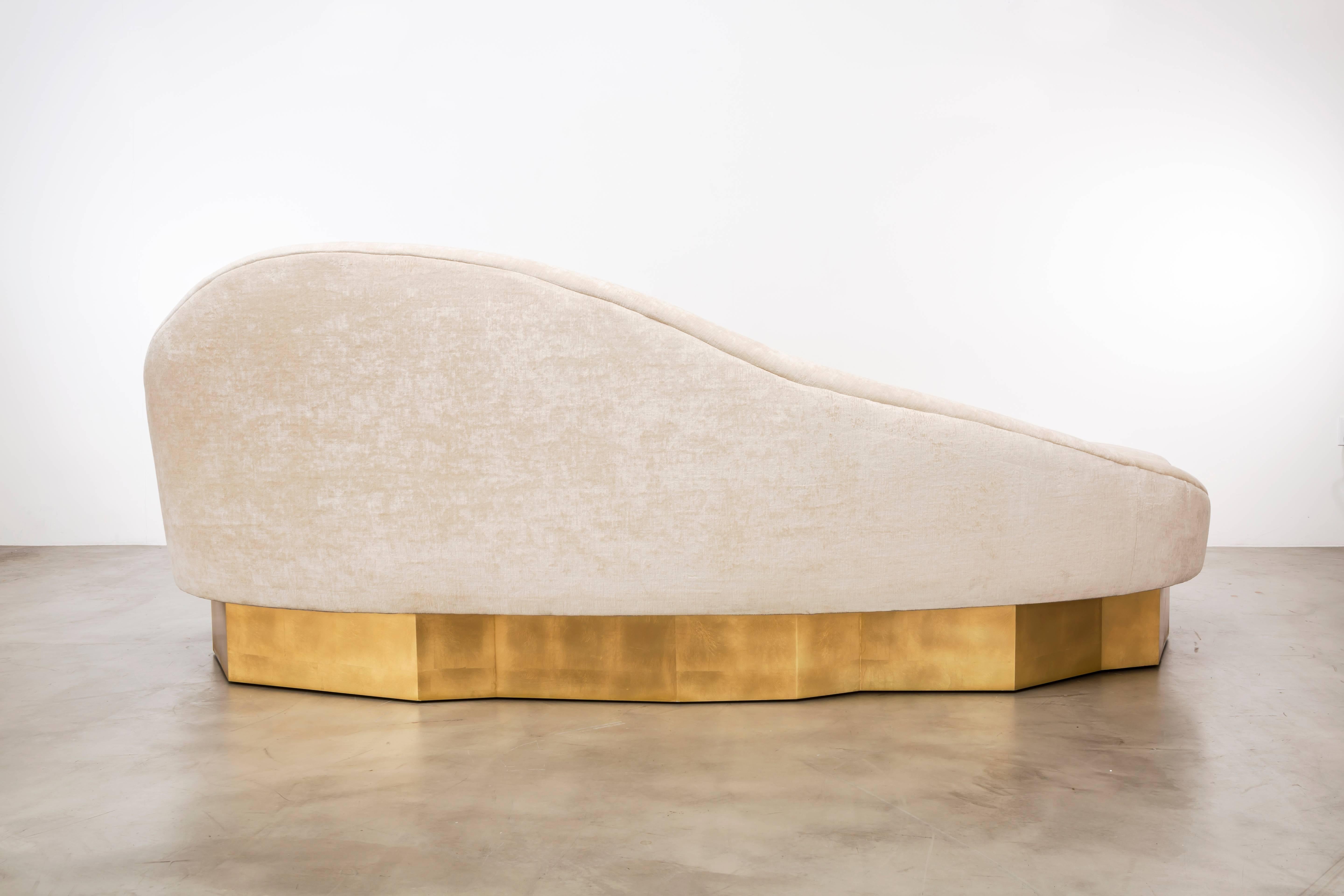 Deposit 1/2 - Custom Satine Sofa, COM with Gold Leafed Faceted Base In New Condition In Laguna Niguel, CA