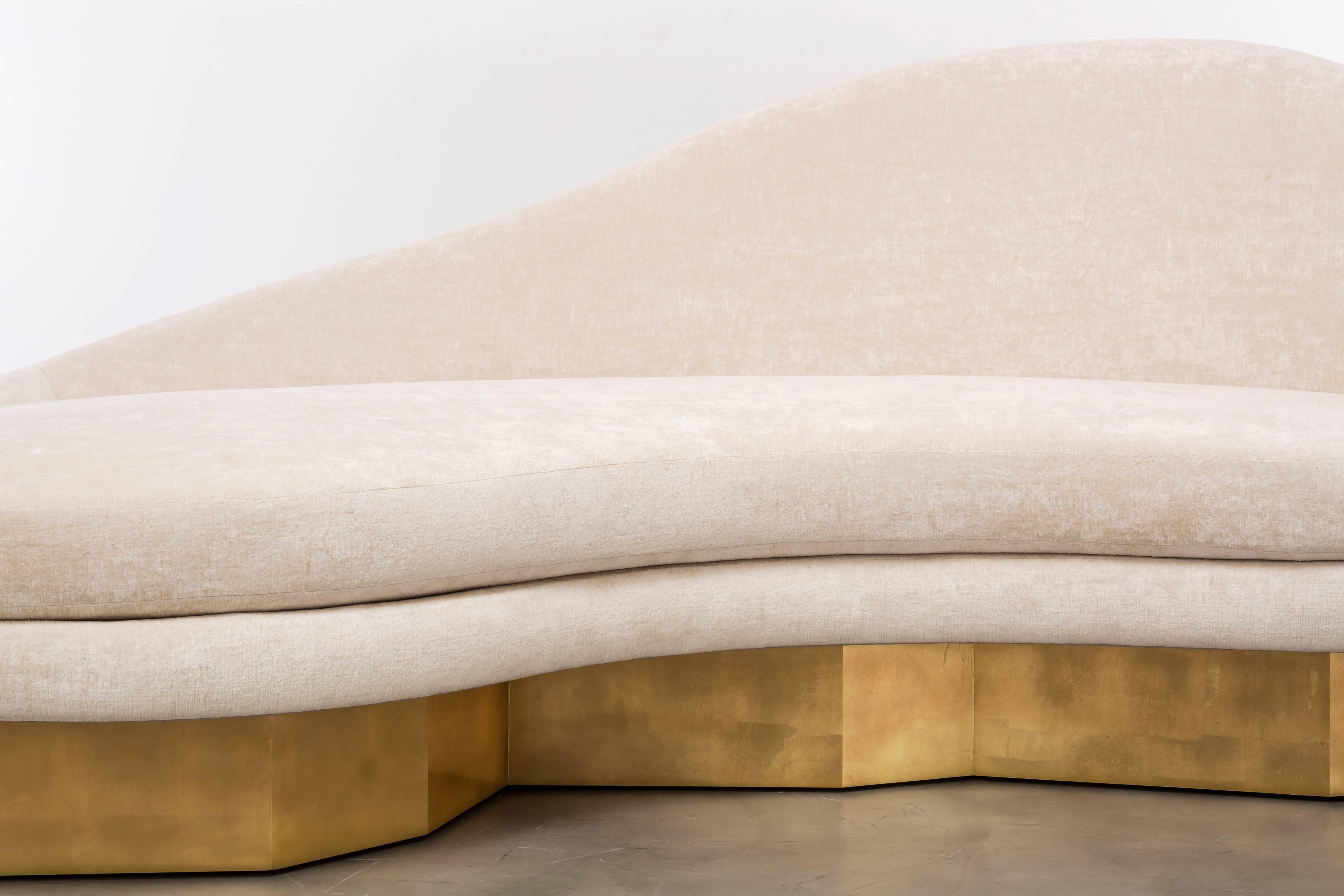 Contemporary Deposit 1/2 - Custom Satine Sofa, COM with Gold Leafed Faceted Base