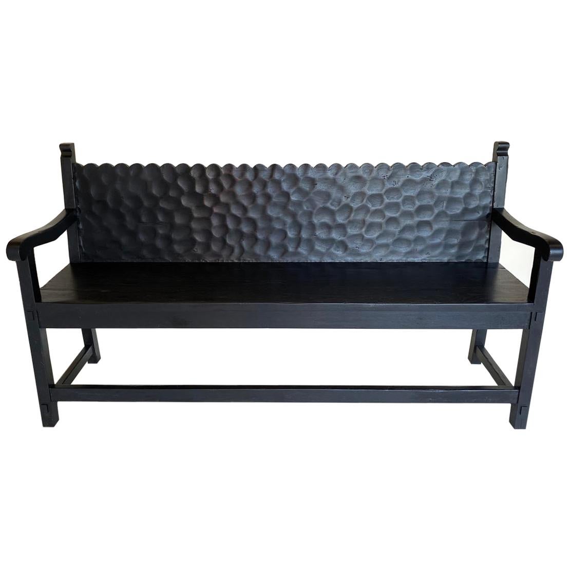 Custom Scalloped Back Walnut Bench by Dos Gallos For Sale