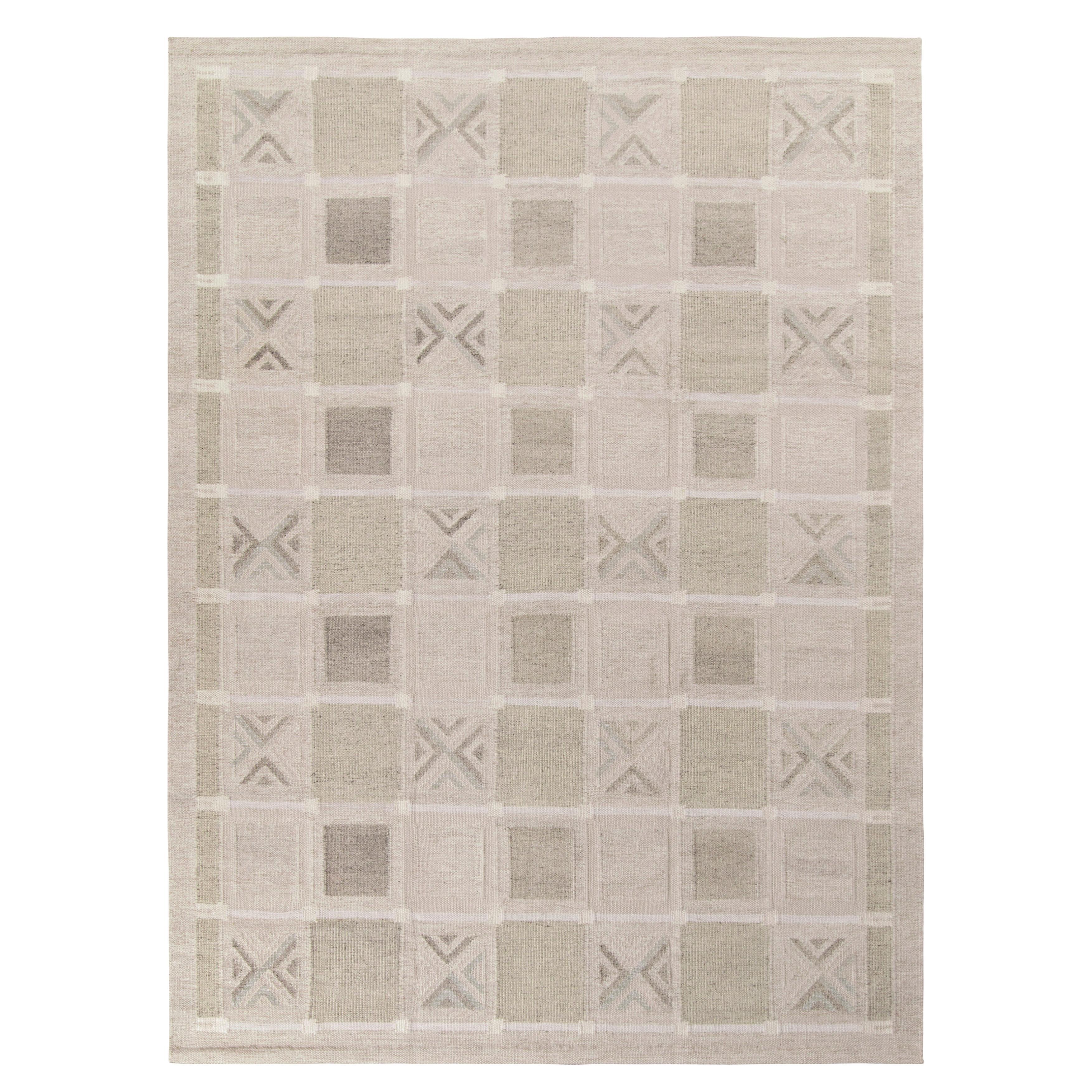 Rug & Kilim's Scandinavian Kilim Rug in a Brown, Beige, Grey Geometric Pattern For Sale