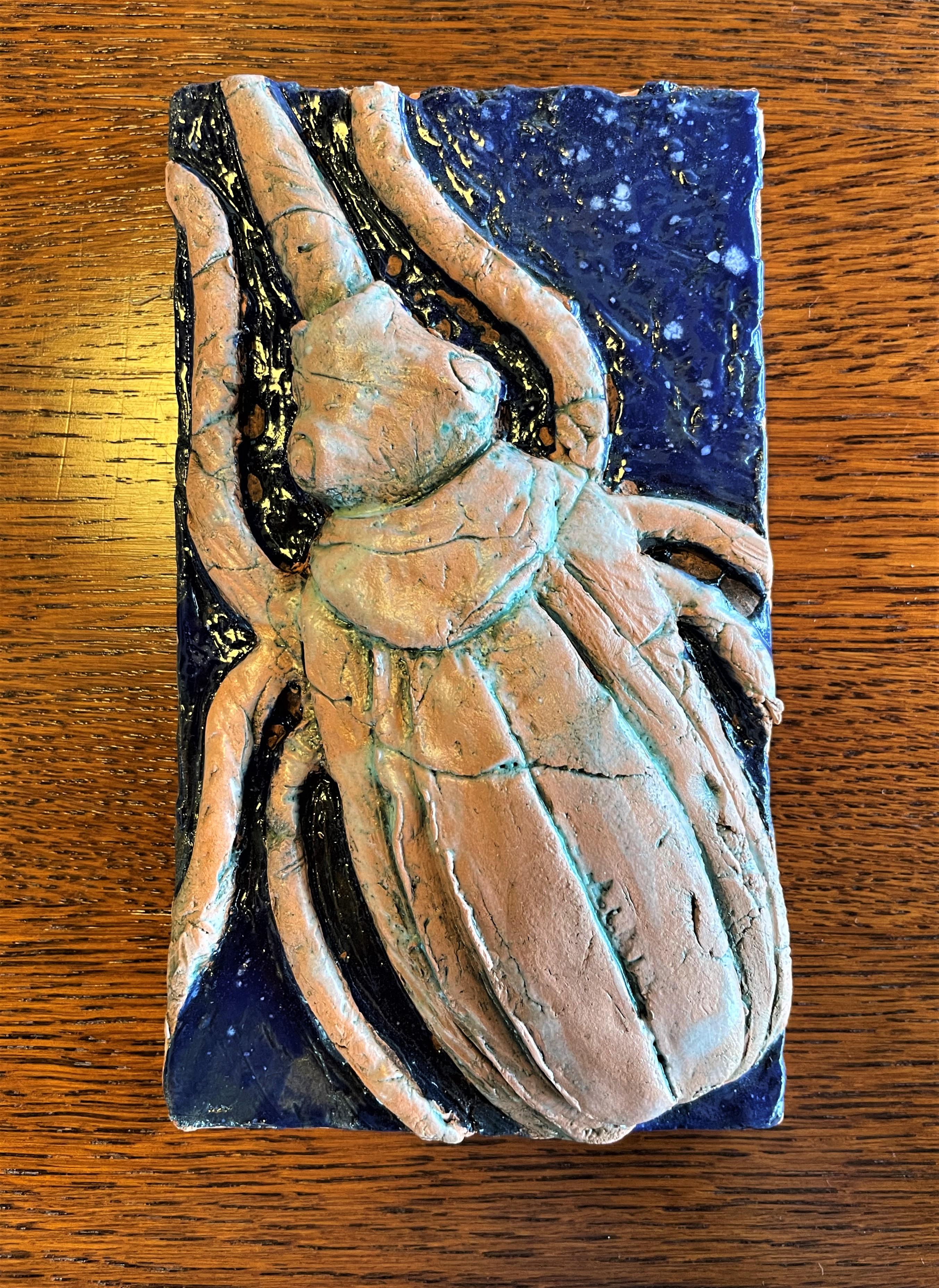 American Custom Scarab Wall Tiles: Artist-Crafted and Hand Glazed Ceramic - Set of 3 For Sale