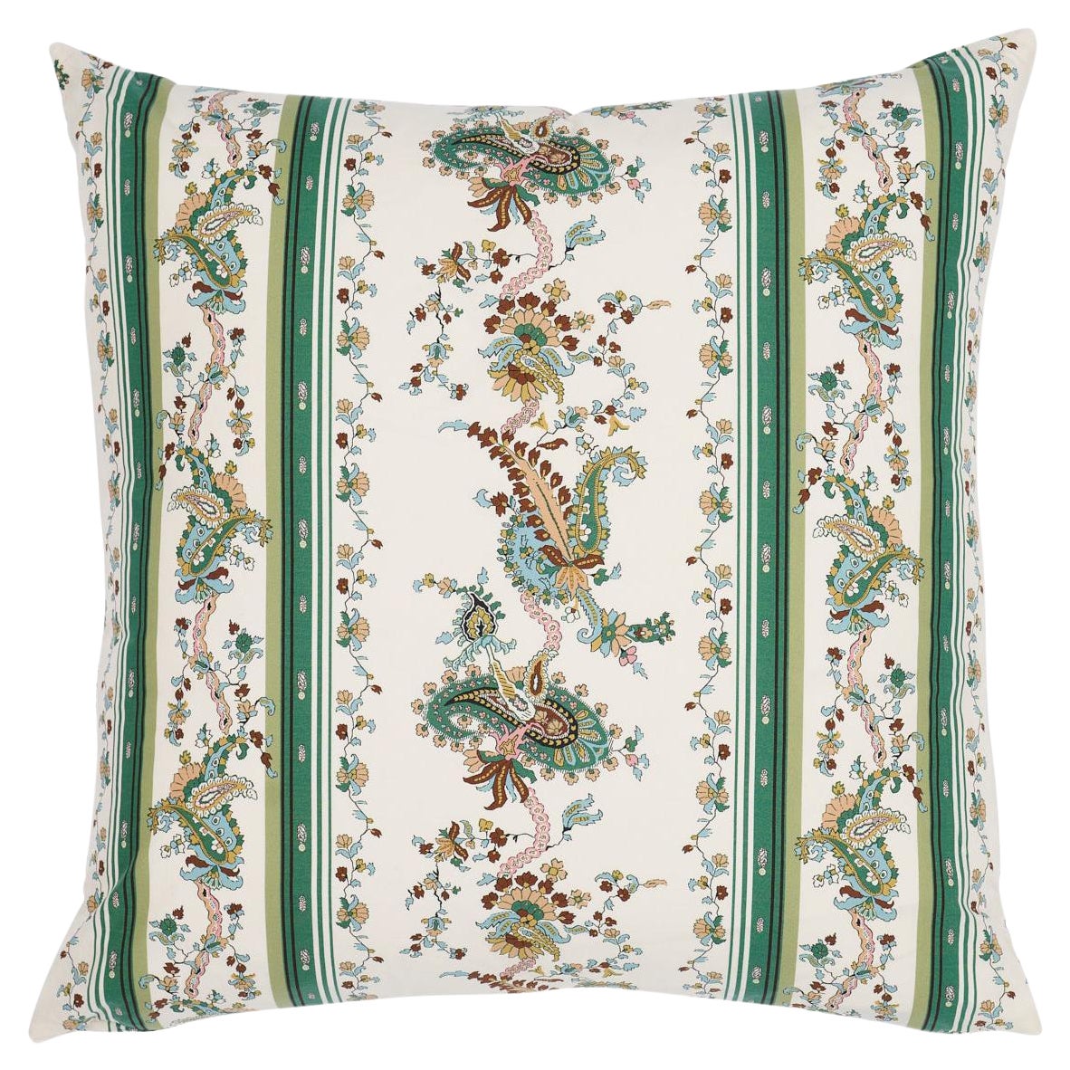 Custom Schumacher Elena Paisley Stripe 18" Pillow in Green
