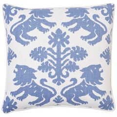 Custom Schumacher Regalia Blue Two-Sided Linen Cotton Pillow