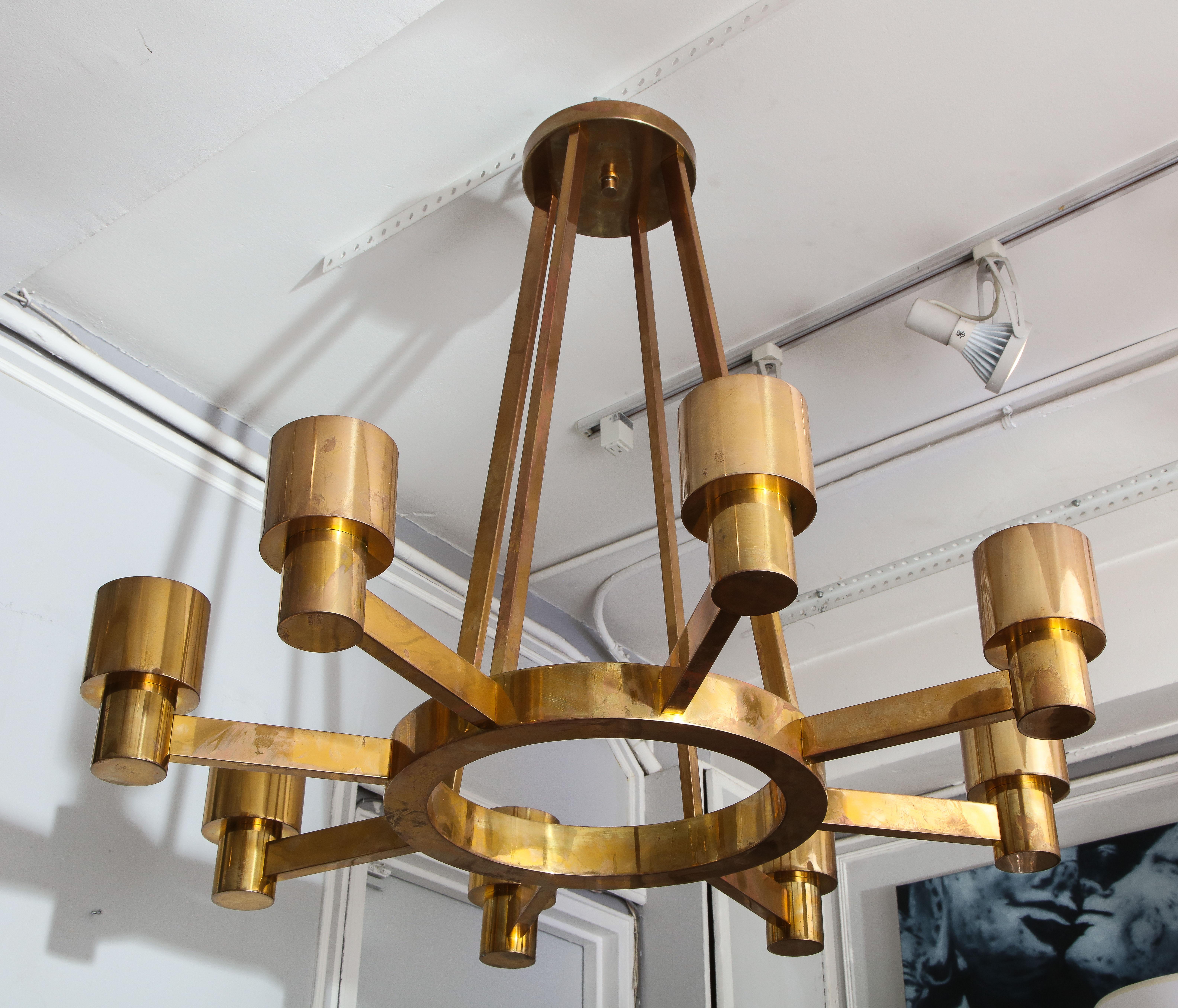 Mid-Century Modern Custom Sculptural Brass Chandelier with Eight Arms For Sale