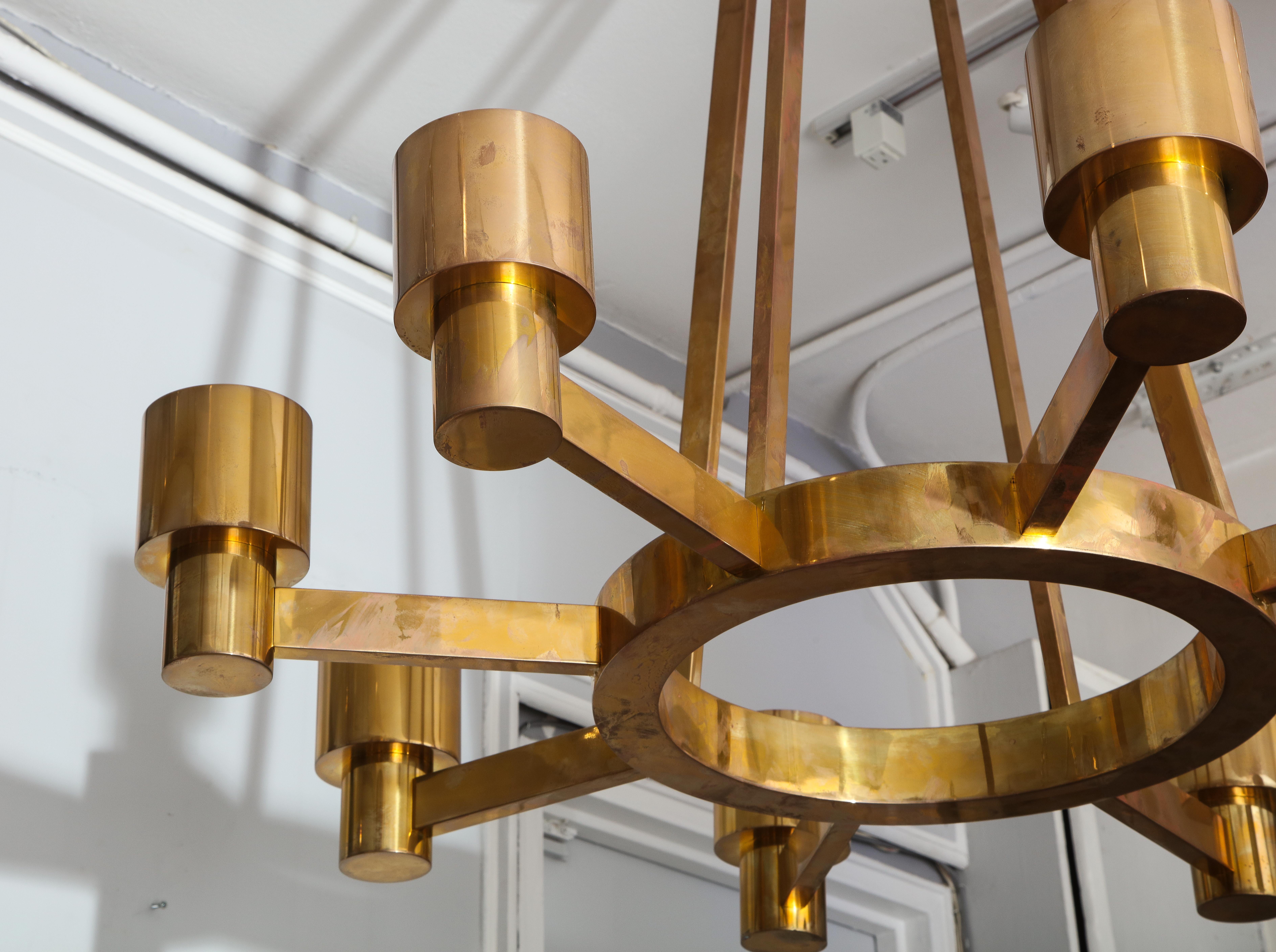Custom Sculptural Brass Chandelier with Eight Arms In New Condition For Sale In New York, NY