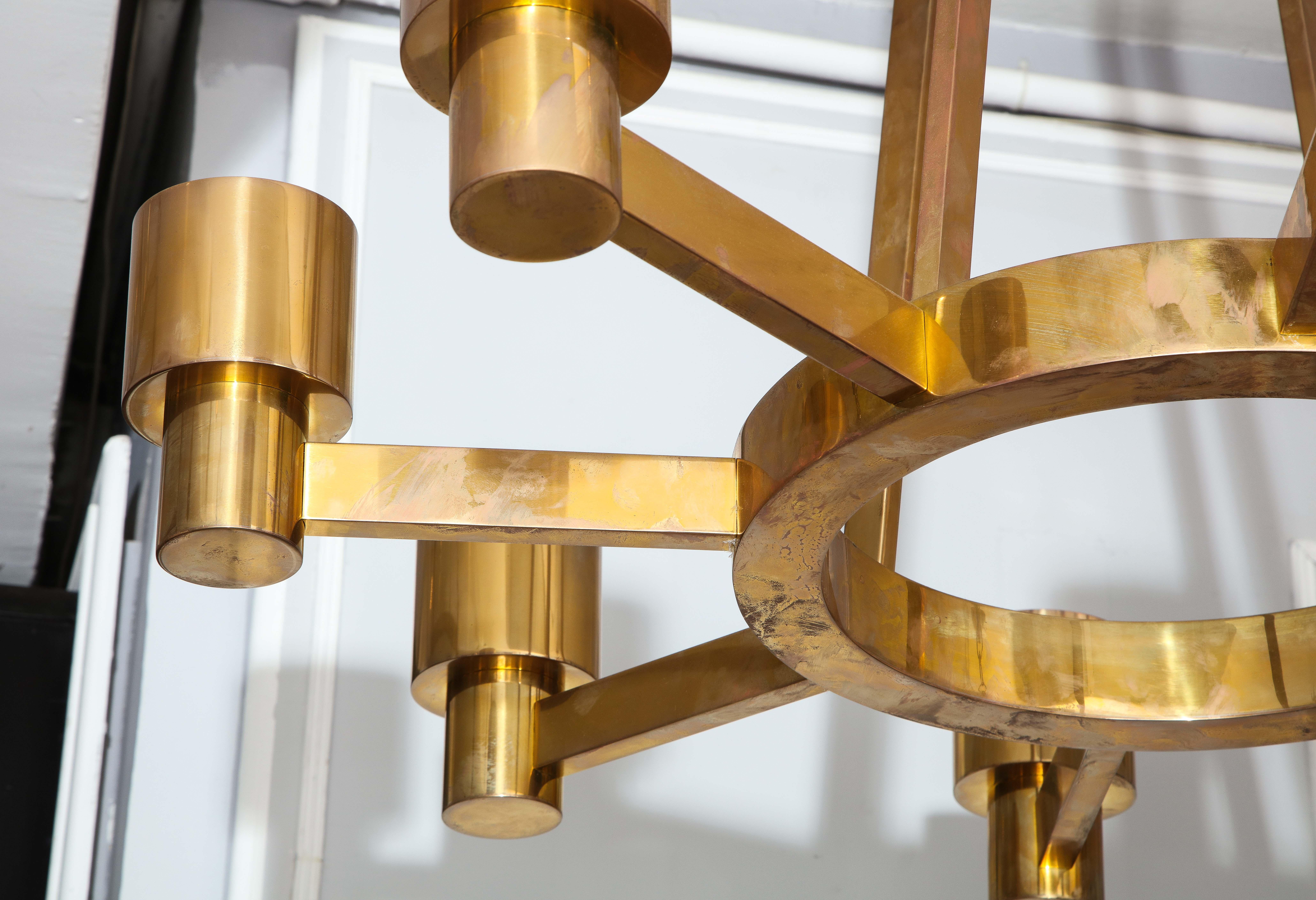 Contemporary Custom Sculptural Brass Chandelier with Eight Arms For Sale