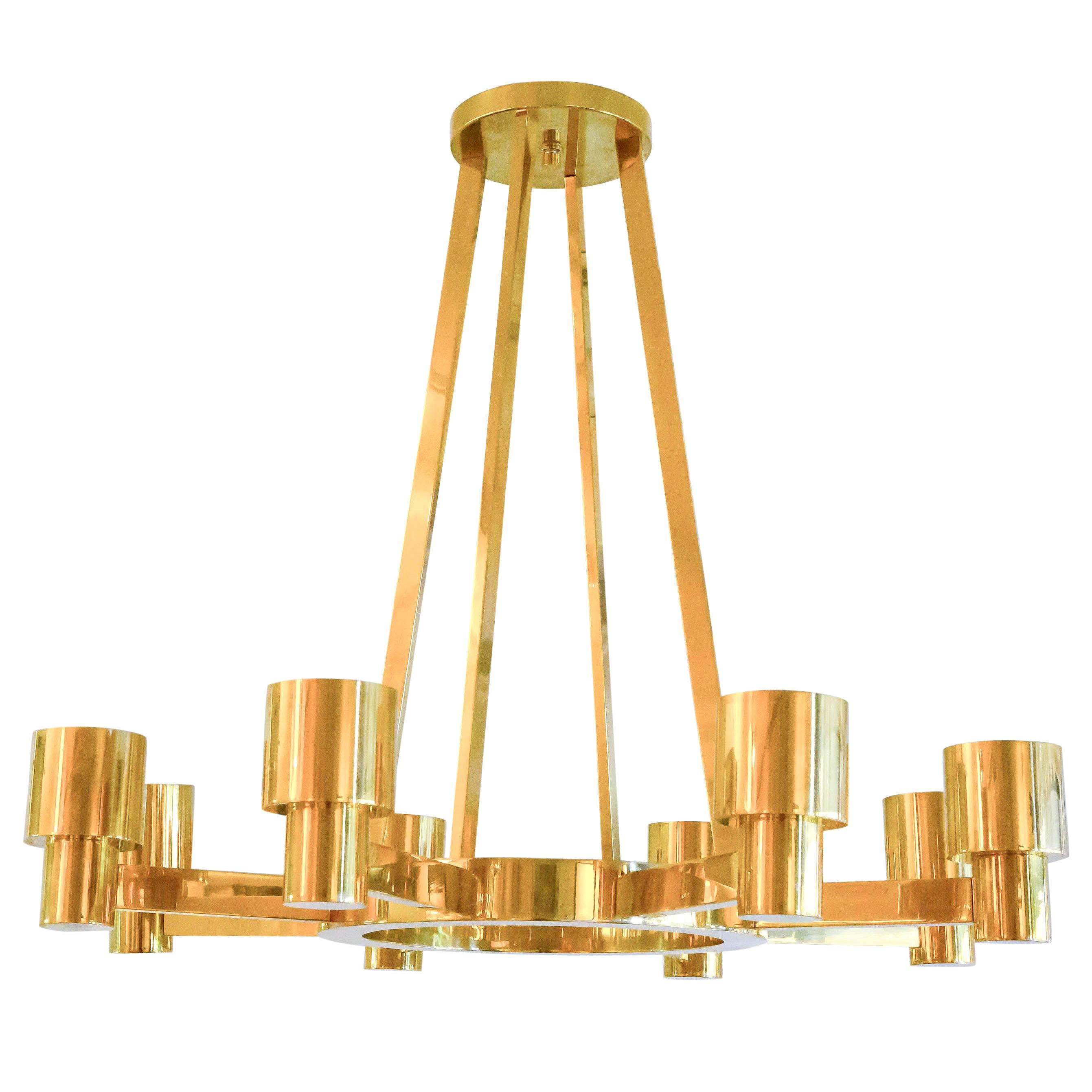Custom Sculptural Brass Chandelier with Eight Arms