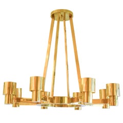 Custom Sculptural Brass Chandelier with Eight Arms