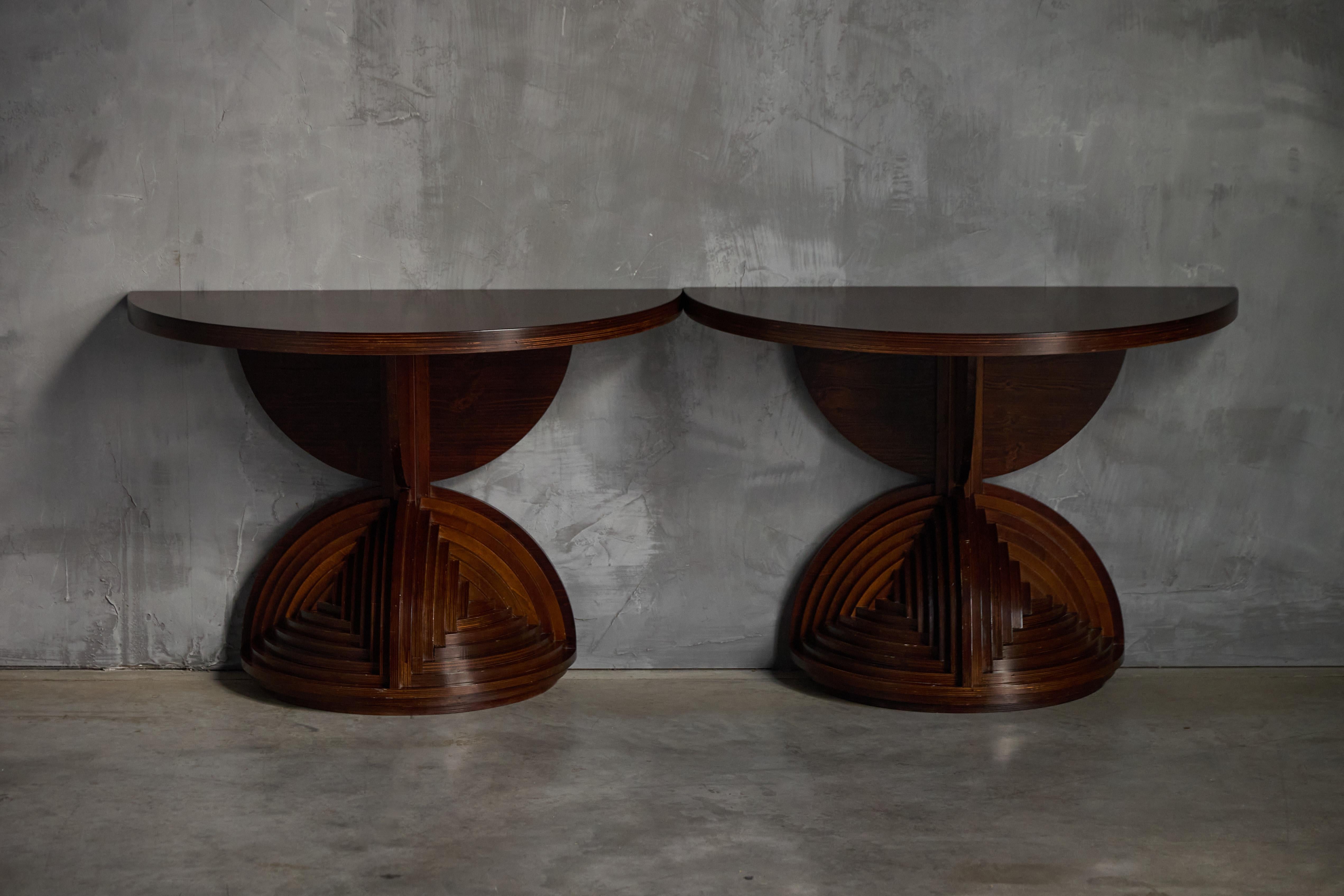 Wood Custom Sculptural Console Tables by Mario Ceroli, Italy, 1970s For Sale