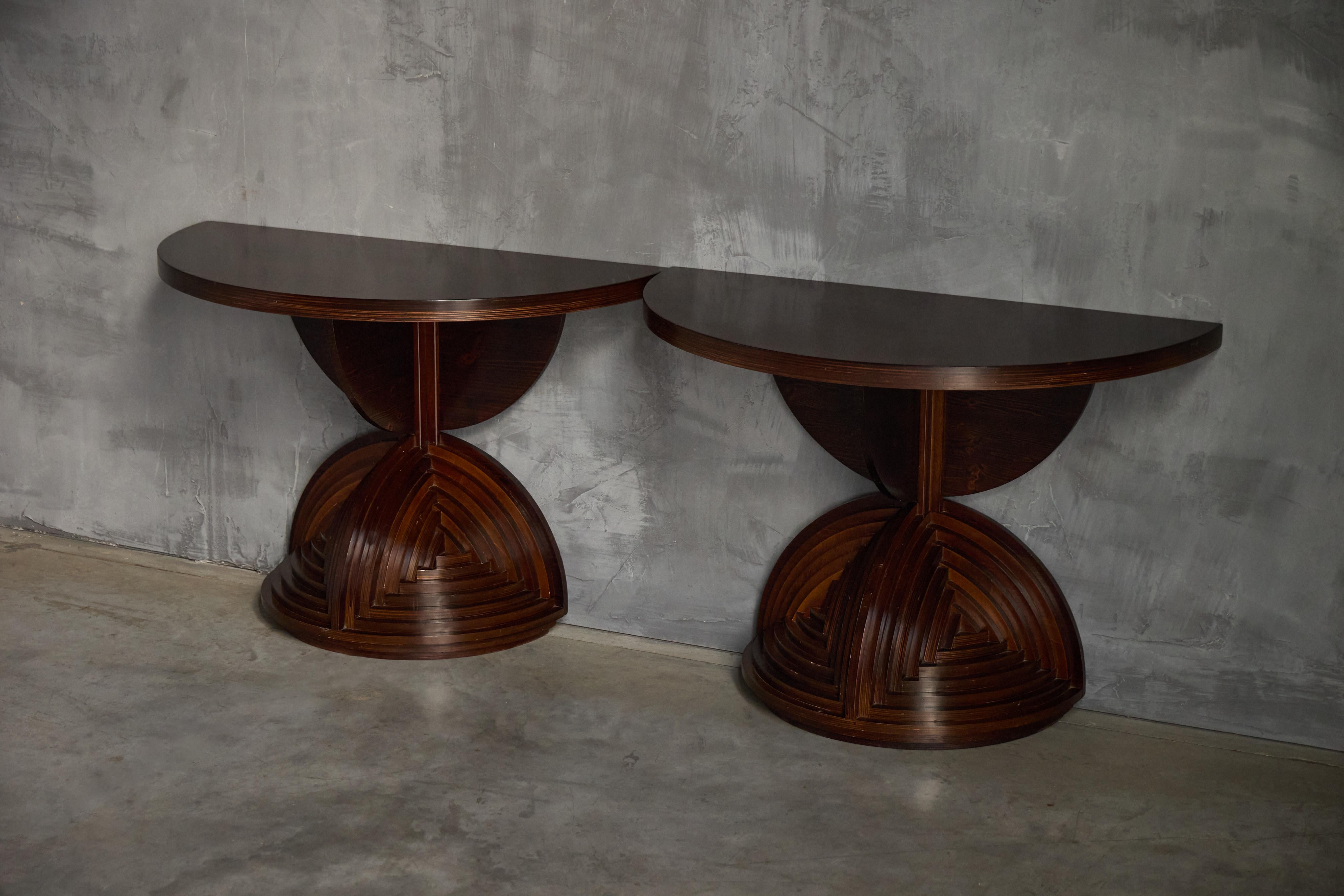 Mid-Century Modern Custom Sculptural Console Tables by Mario Ceroli, Italy, 1970s For Sale