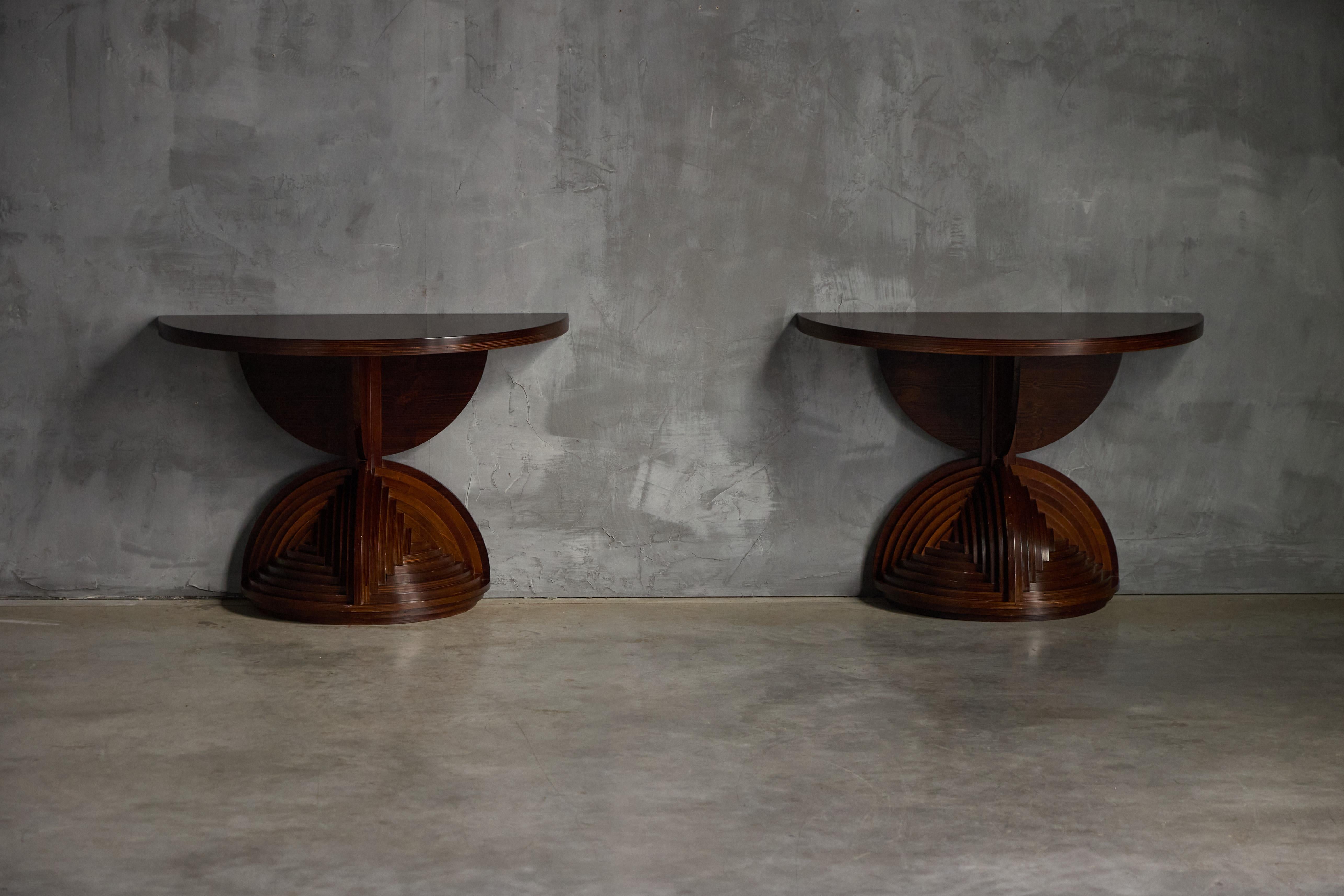 Italian Custom Sculptural Console Tables by Mario Ceroli, Italy, 1970s For Sale