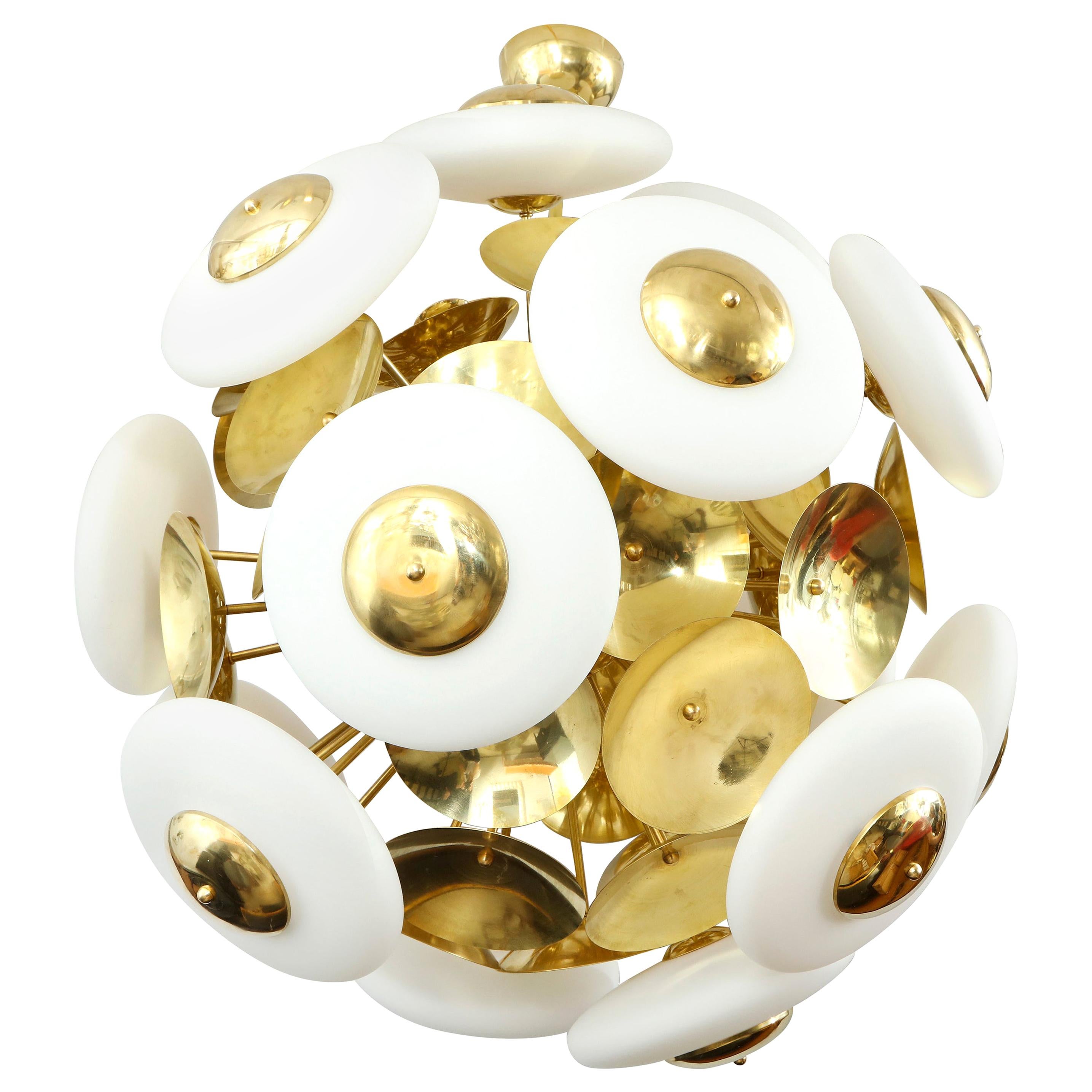 Custom Sculptural Italian Brass and Glass Sputnik Chandelier For Sale