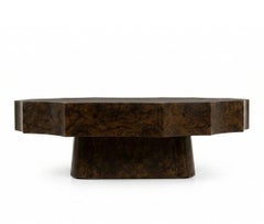 Custom Sculptural Scalloped Coffee Table in High-Gloss Walnut Root Veneer