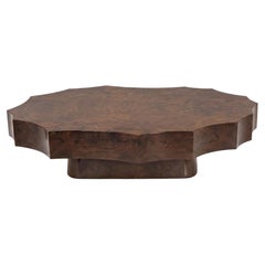 Custom Sculptural Scalloped Coffee Table in High-Gloss Walnut Root Veneer