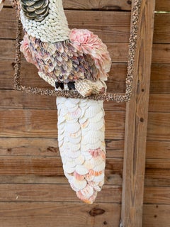 Custom Seashell Encrusted Cockatoo Parrot Sculpture on Hanging Perch