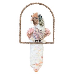 Custom Seashell Encrusted Cockatoo Parrot Sculpture on Hanging Perch