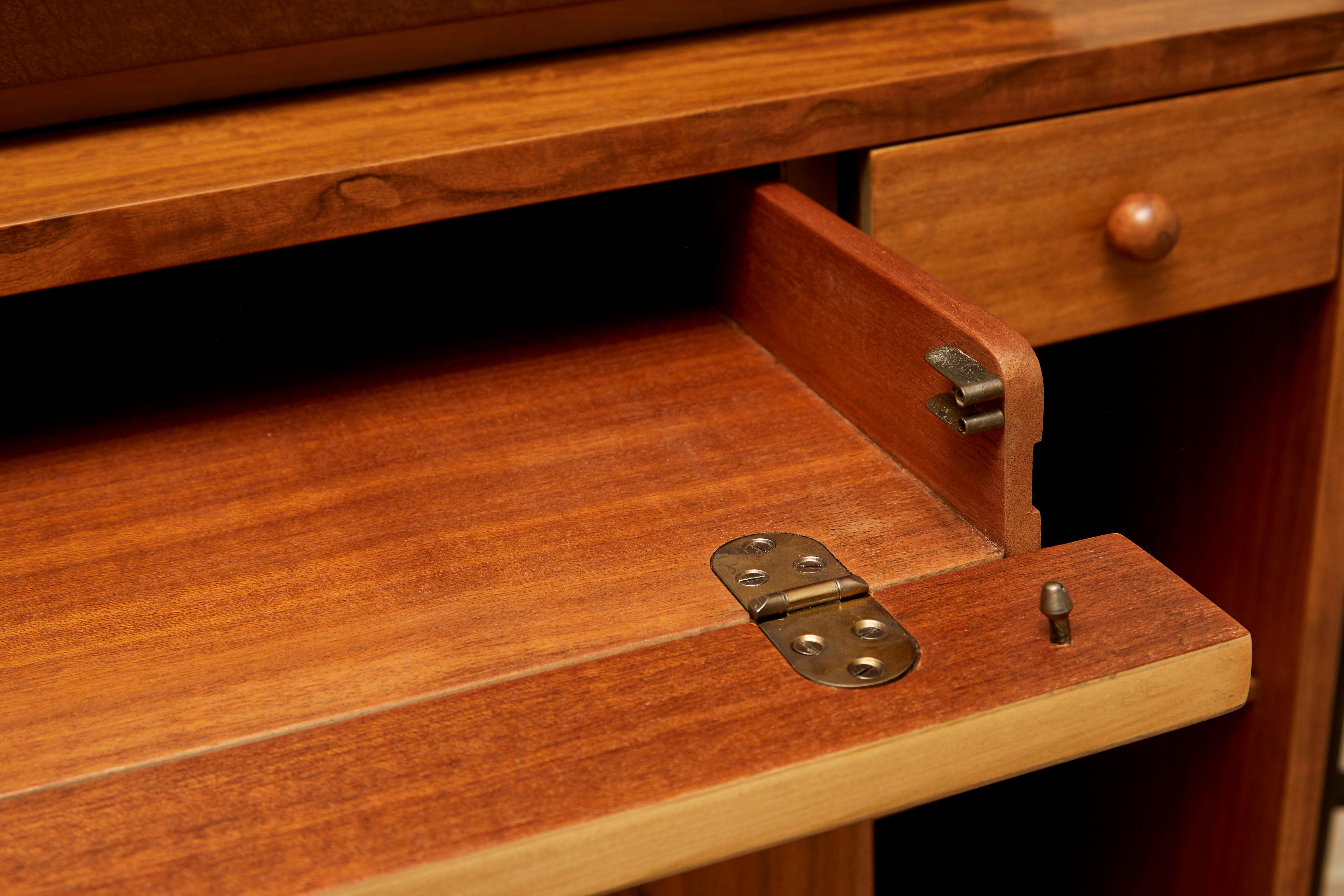 Leather Custom Secretary Bookcase / Cabinet by Gilbert Rohde Paldo for Herman Miller
