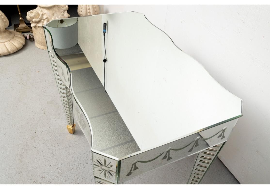 Custom Serpentine Etched Mirrored “Harlow” Vanity from Nancy Corzine In Distressed Condition For Sale In Bridgeport, CT