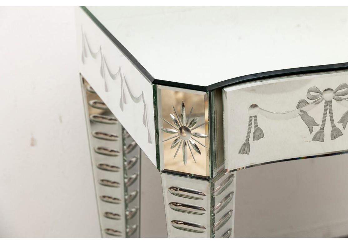 20th Century Custom Serpentine Etched Mirrored “Harlow” Vanity from Nancy Corzine For Sale