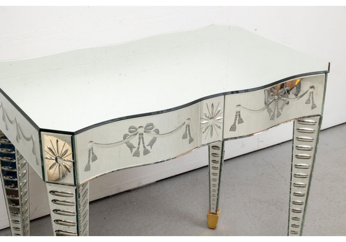 Custom Serpentine Etched Mirrored “Harlow” Vanity from Nancy Corzine For Sale 2