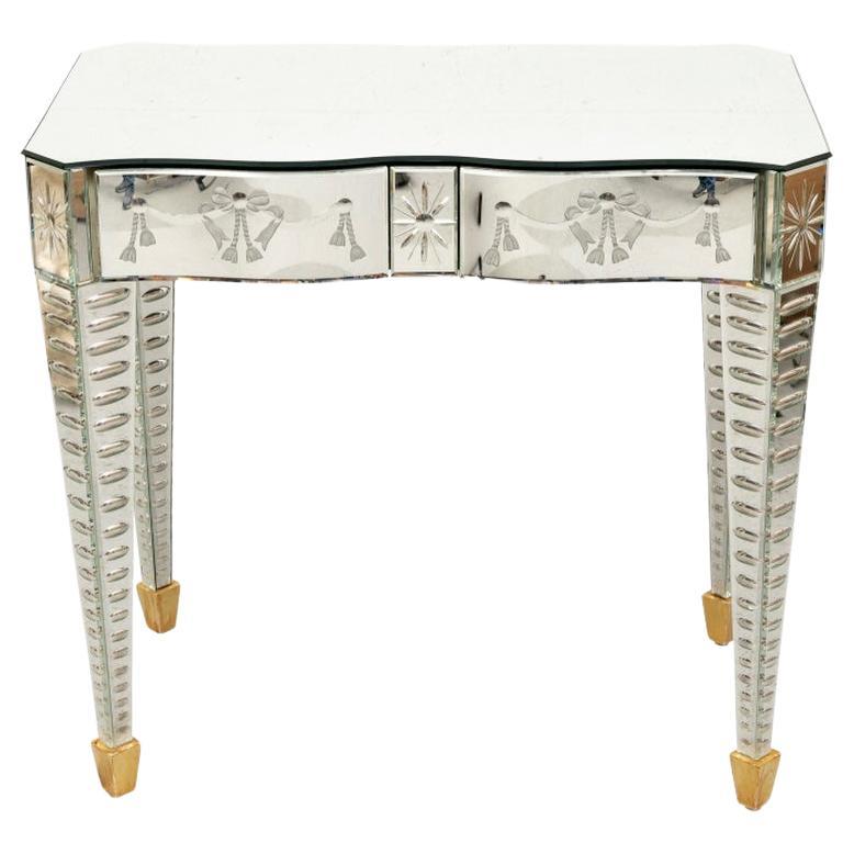 Custom Serpentine Etched Mirrored “Harlow” Vanity from Nancy Corzine For Sale