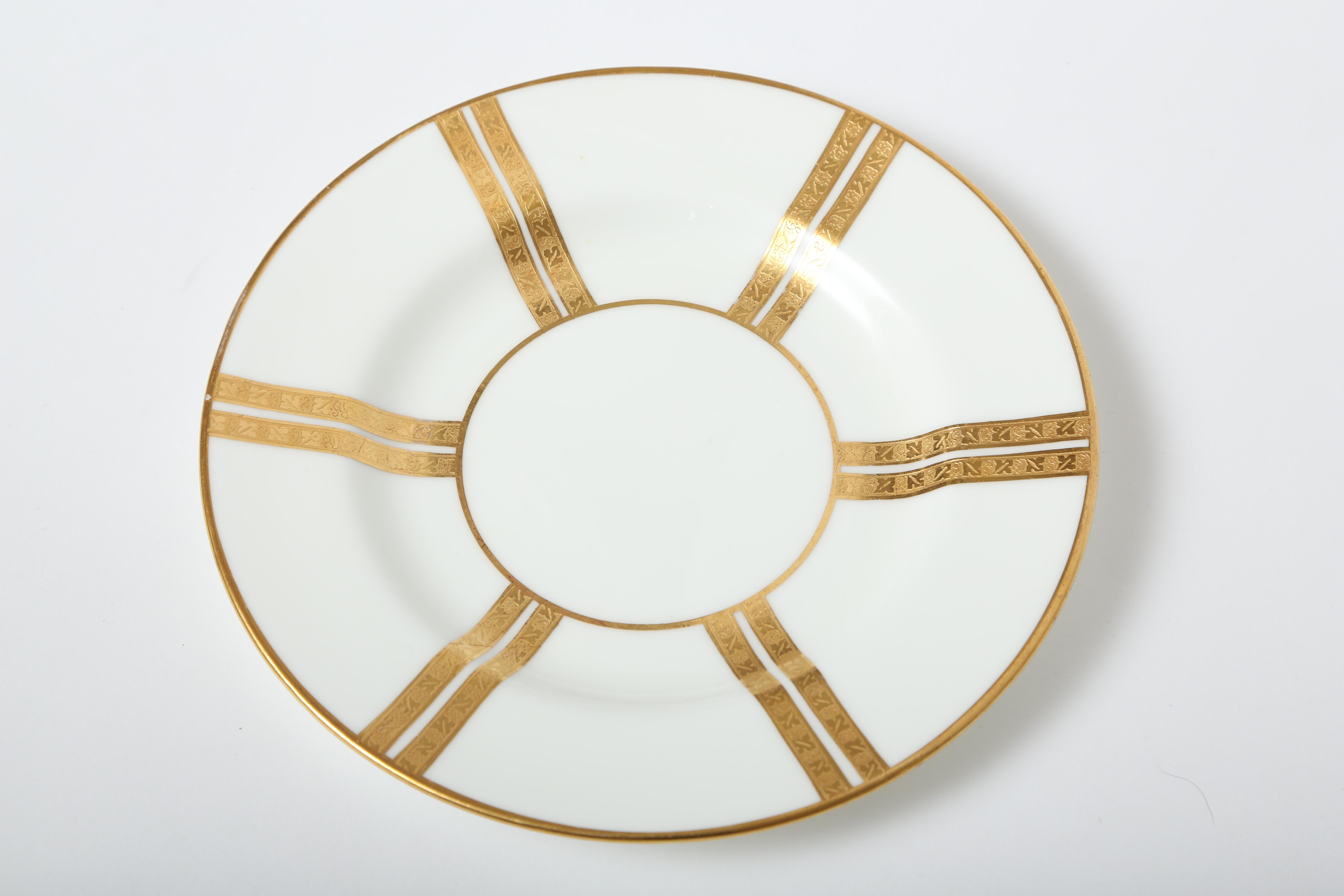 British Custom Set of 11 Antique Art Deco Gold Stripe Bread Plates, Minton, England