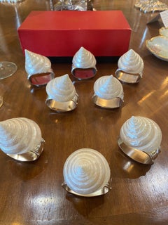 Custom Set 8 Vintage Silver Plate and Mother of Pearl Napkin Rings, Paris
