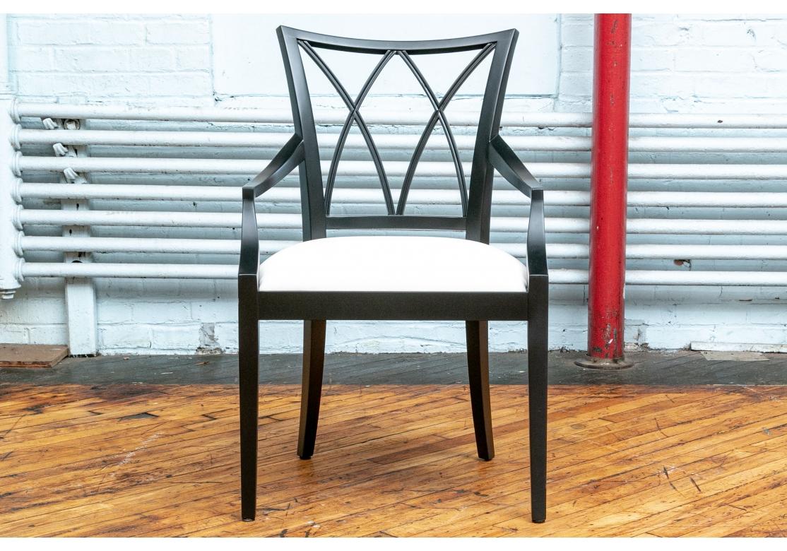 Custom Set of Eight Baker Furniture Ebonized Dining Chairs For Sale 8