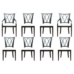 Custom Set of Eight Baker Furniture Ebonized Dining Chairs
