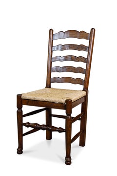 Custom Set of Eight English Oak Wavy Ladderback Chairs with Rush Seats