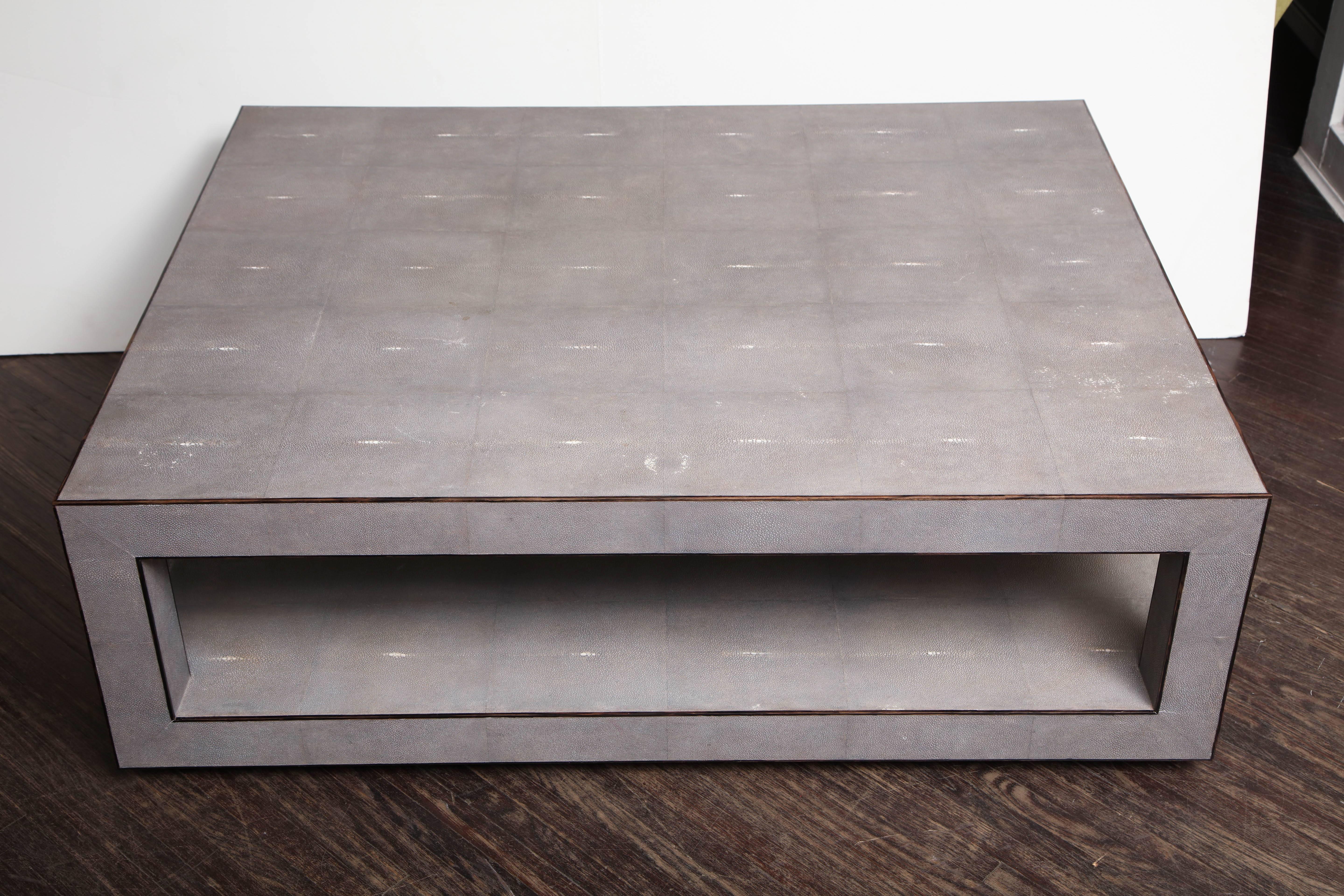 Custom made-to-order genuine light gray shagreen cocktail table, with 1/8