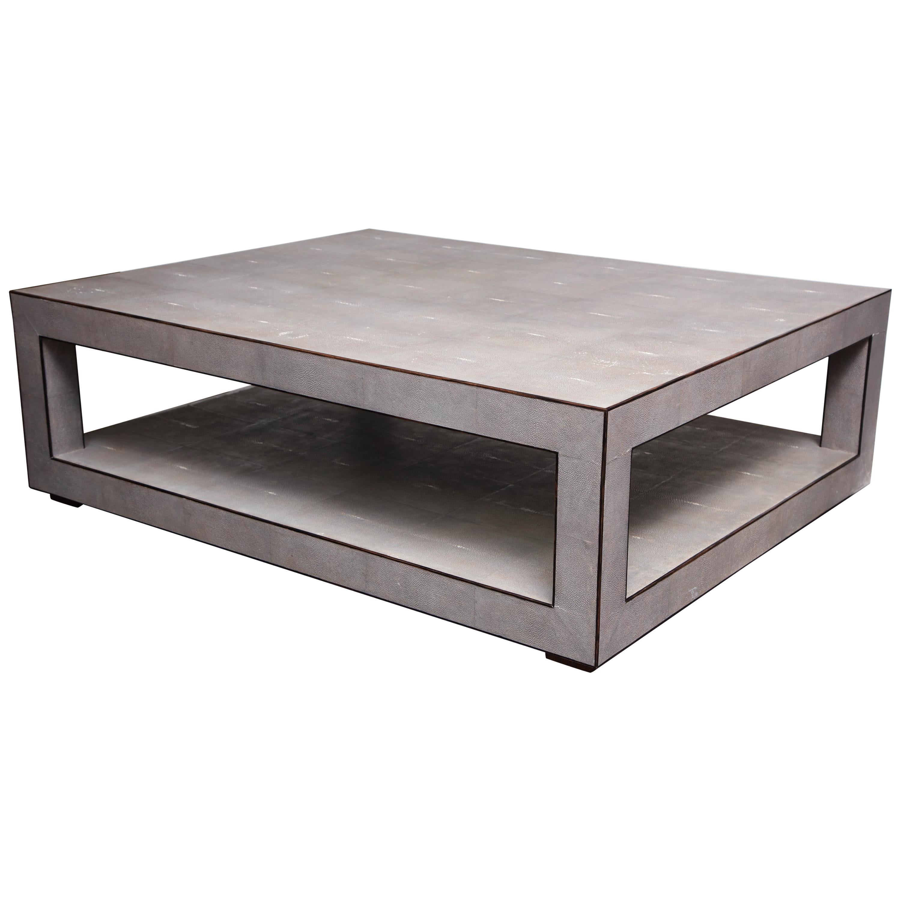 Custom Genuine Light Gray Shagreen Cocktail Table