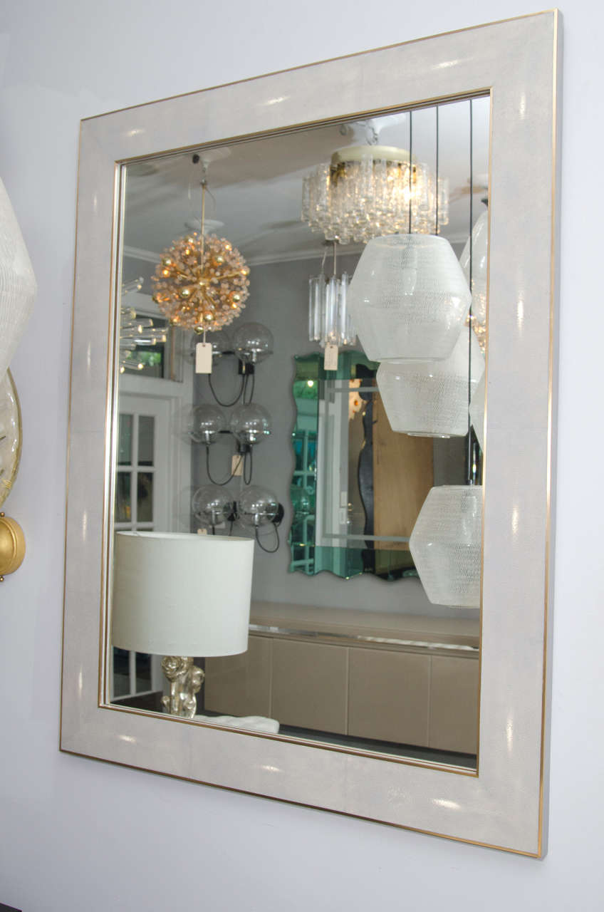 Custom shagreen mirror with brass trim. It can be made in different sizes, shagreen colors and trim finishes.