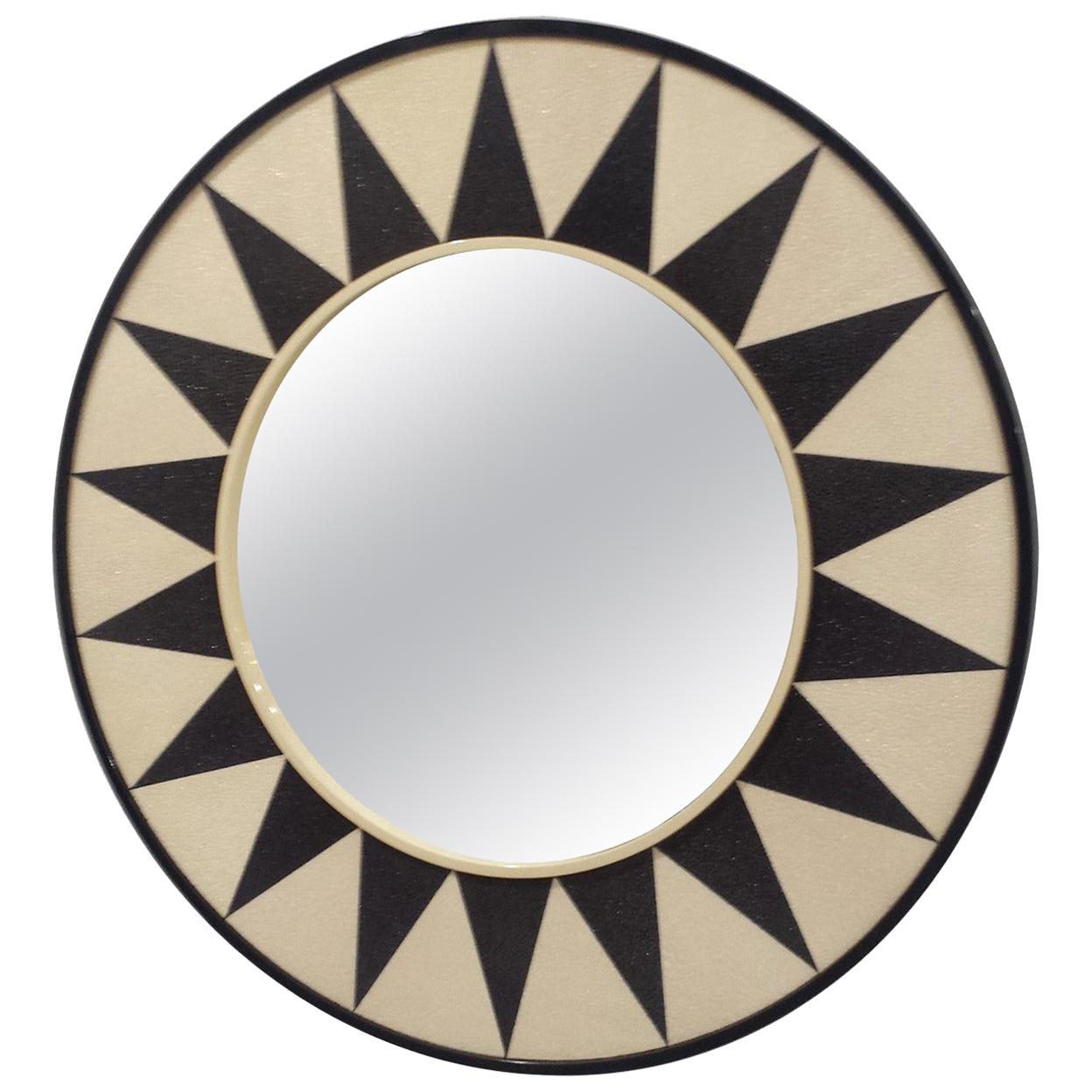 Custom Shagreen Mirror with Sunburst Pattern For Sale