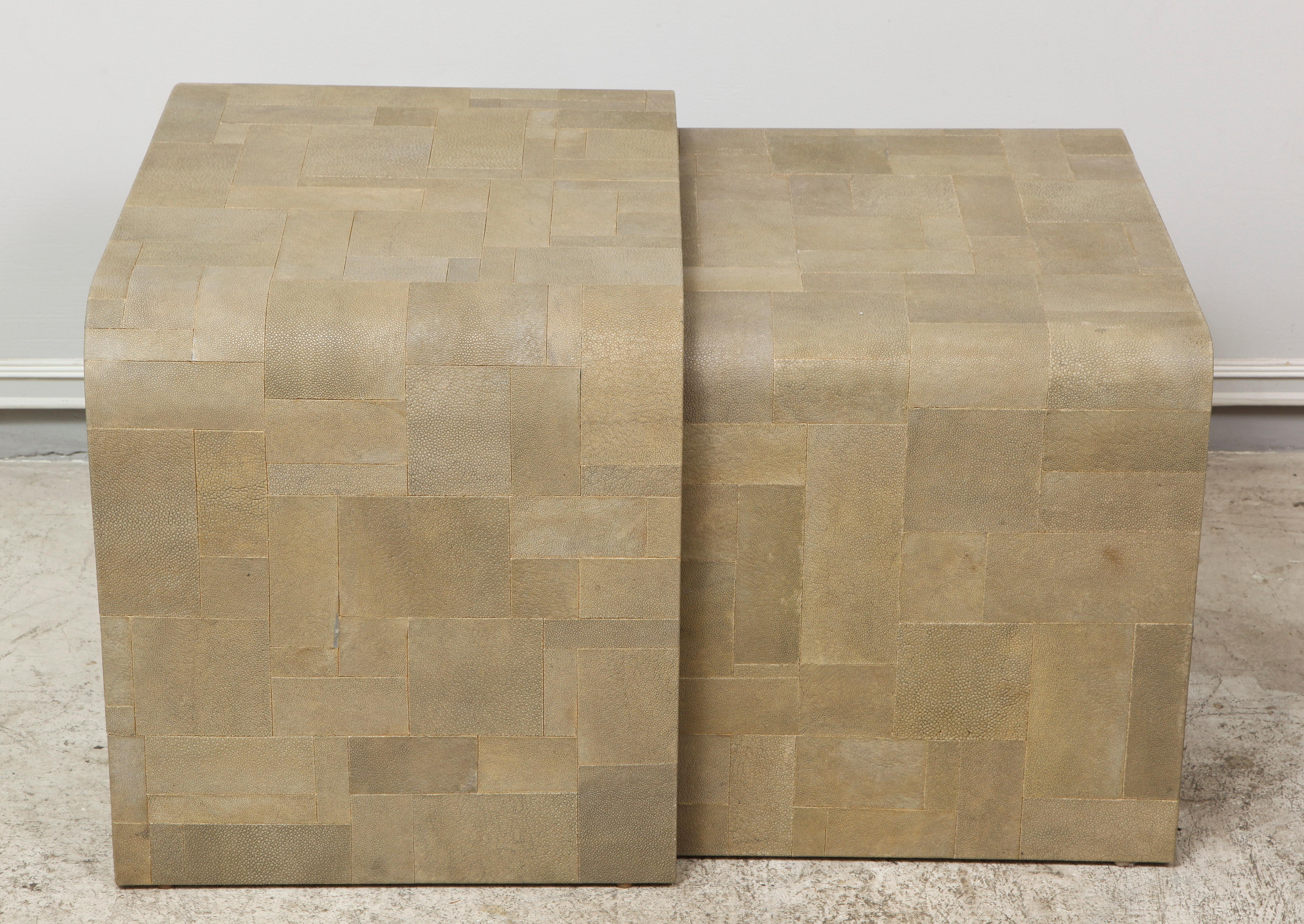 Custom shagreen patchwork nesting tables.
Larger table measures approximately: H 19