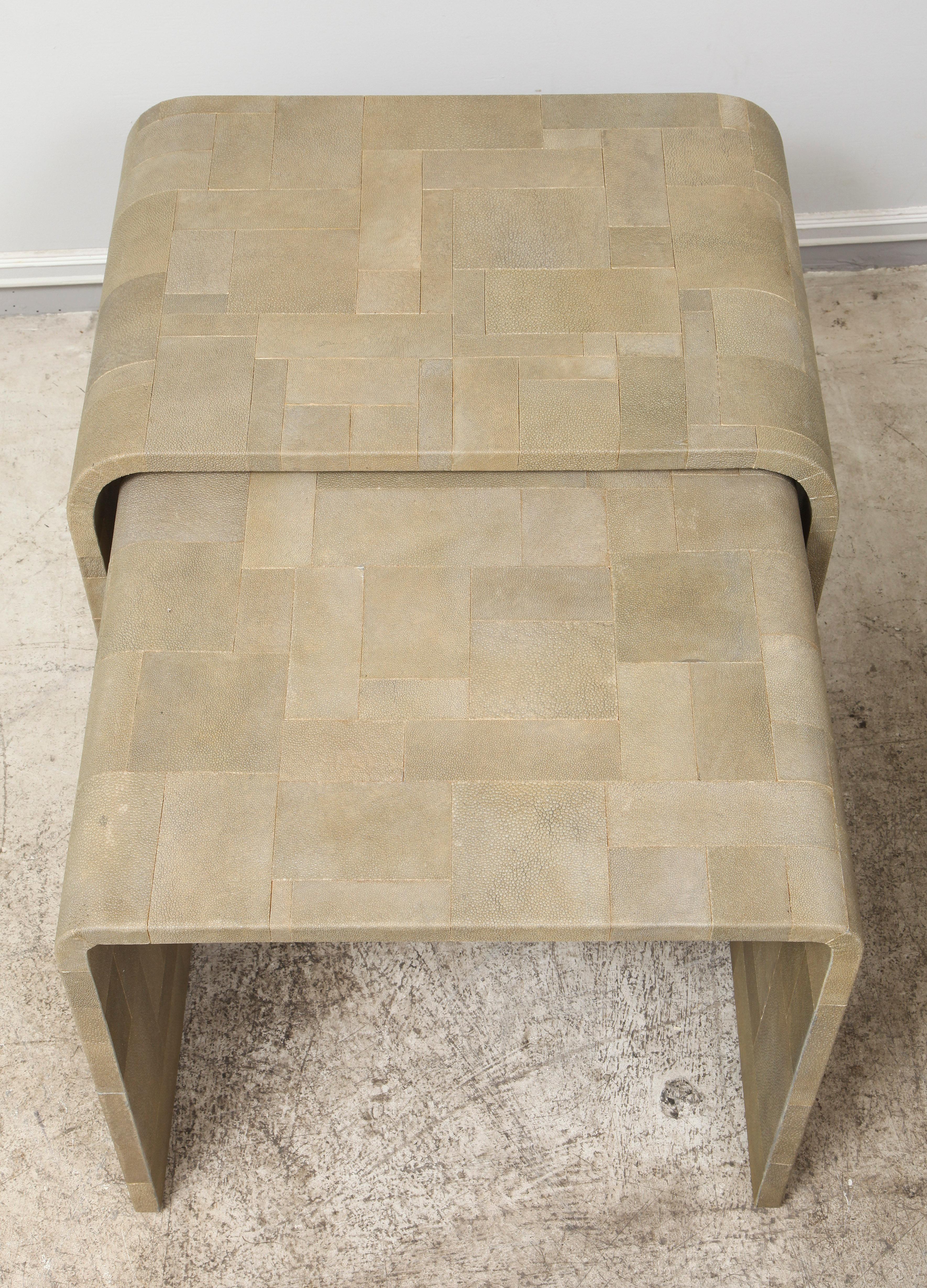 American Custom Shagreen Patchwork Nesting Tables For Sale