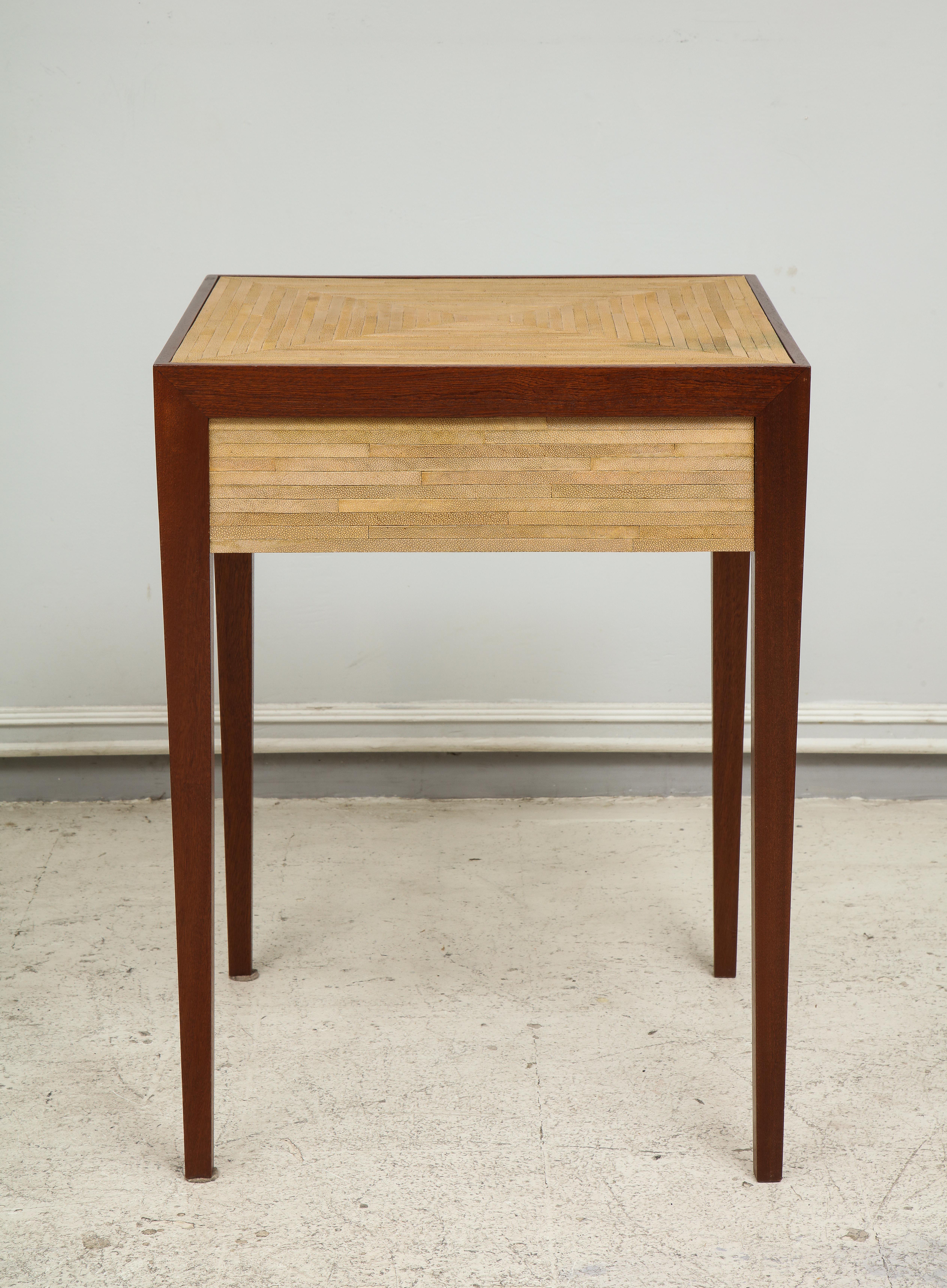 Custom Shagreen-Top Tables with Central Drawer in the Jean-Michel Frank Manner 5
