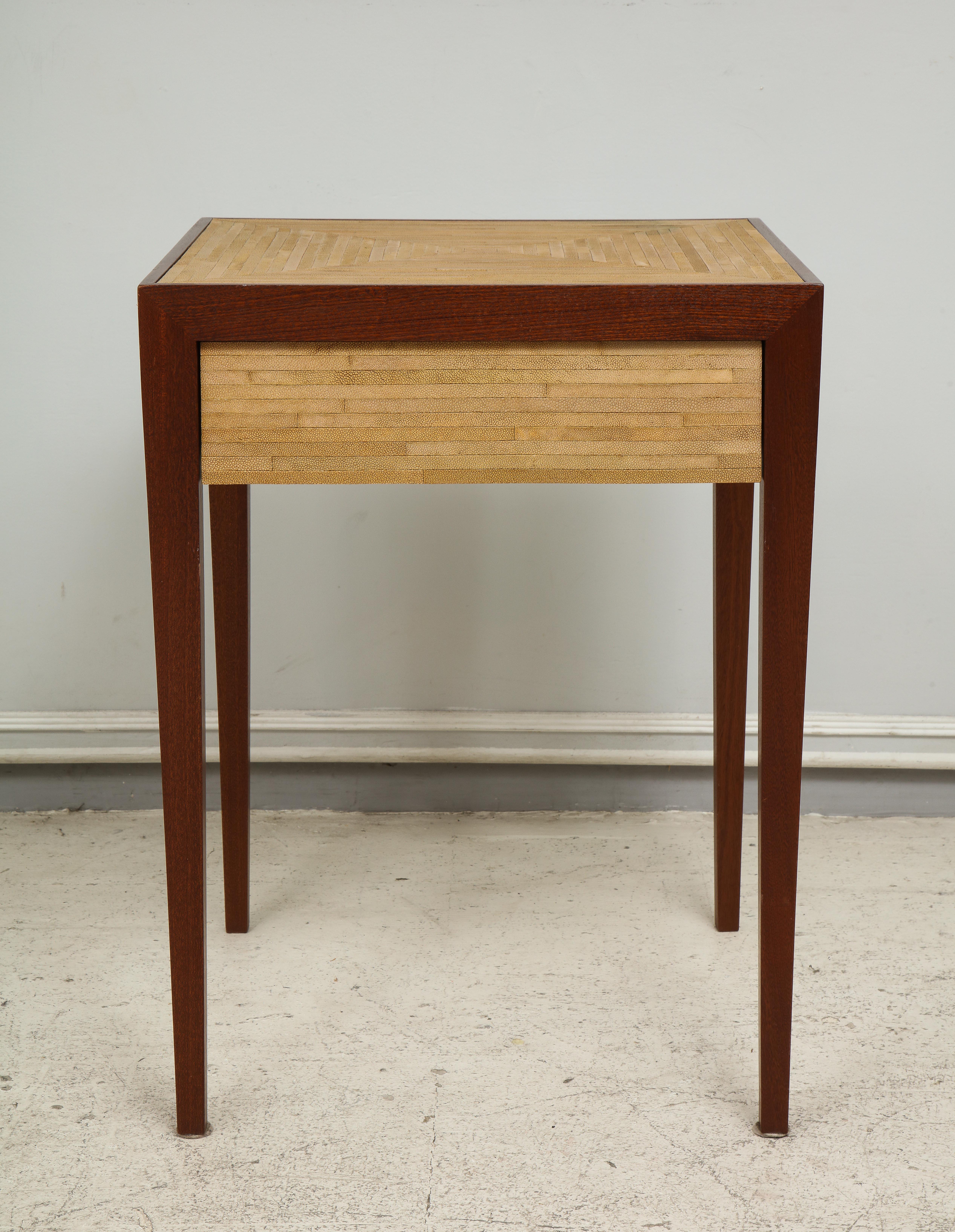Stained Custom Shagreen-Top Tables with Central Drawer in the Jean-Michel Frank Manner